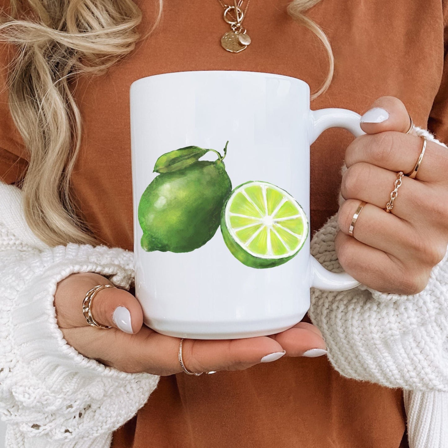 Refreshing Lime Mug with Citrus Art - MerikaArt