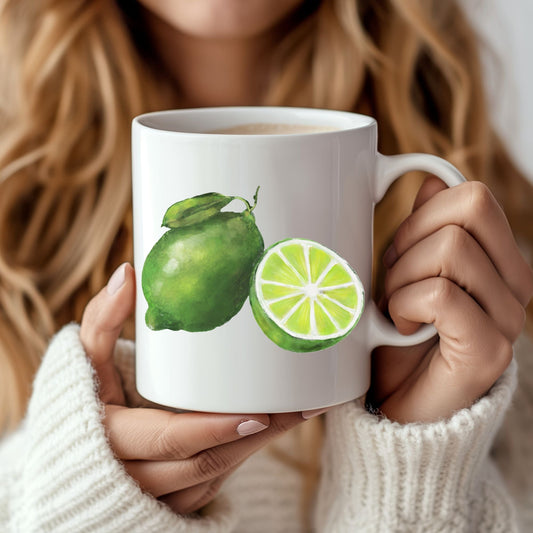 Refreshing Lime Mug with Citrus Art - MerikaArt