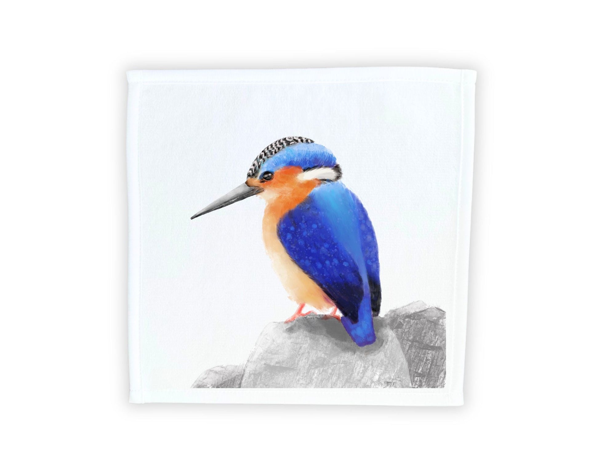 Regal Kingfisher on Rock Washcloth - MerikaArt