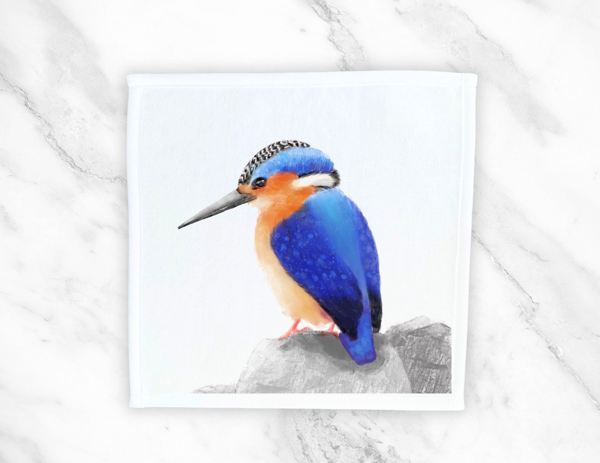 Regal Kingfisher on Rock Washcloth - MerikaArt