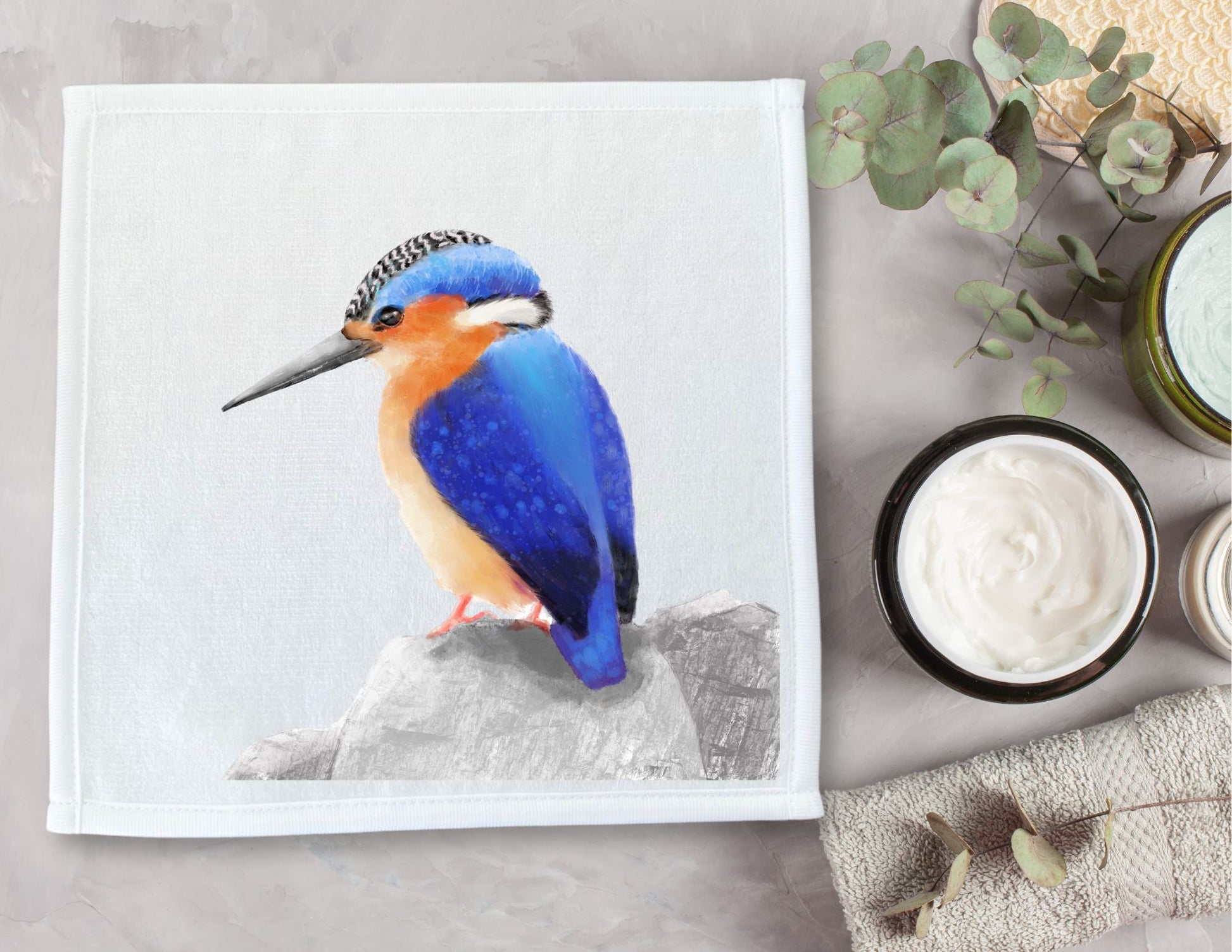 Regal Kingfisher on Rock Washcloth - MerikaArt