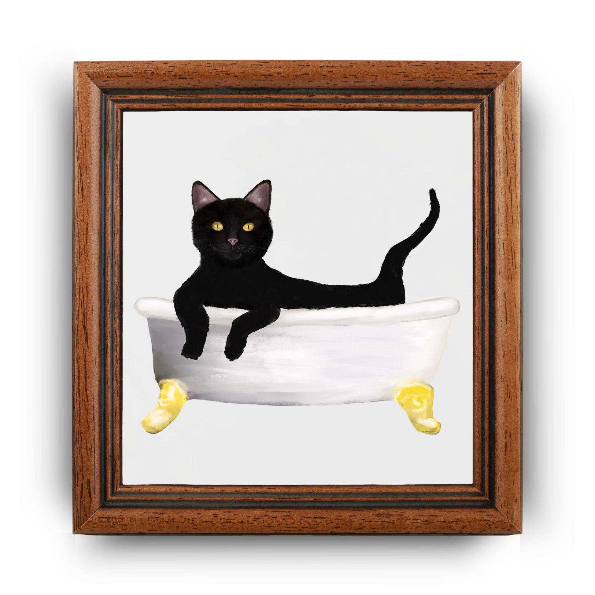 Relaxing Black Cat in Bathtub Ceramic Tile – Handcrafted Whimsical Pet Art Decor - MerikaArt