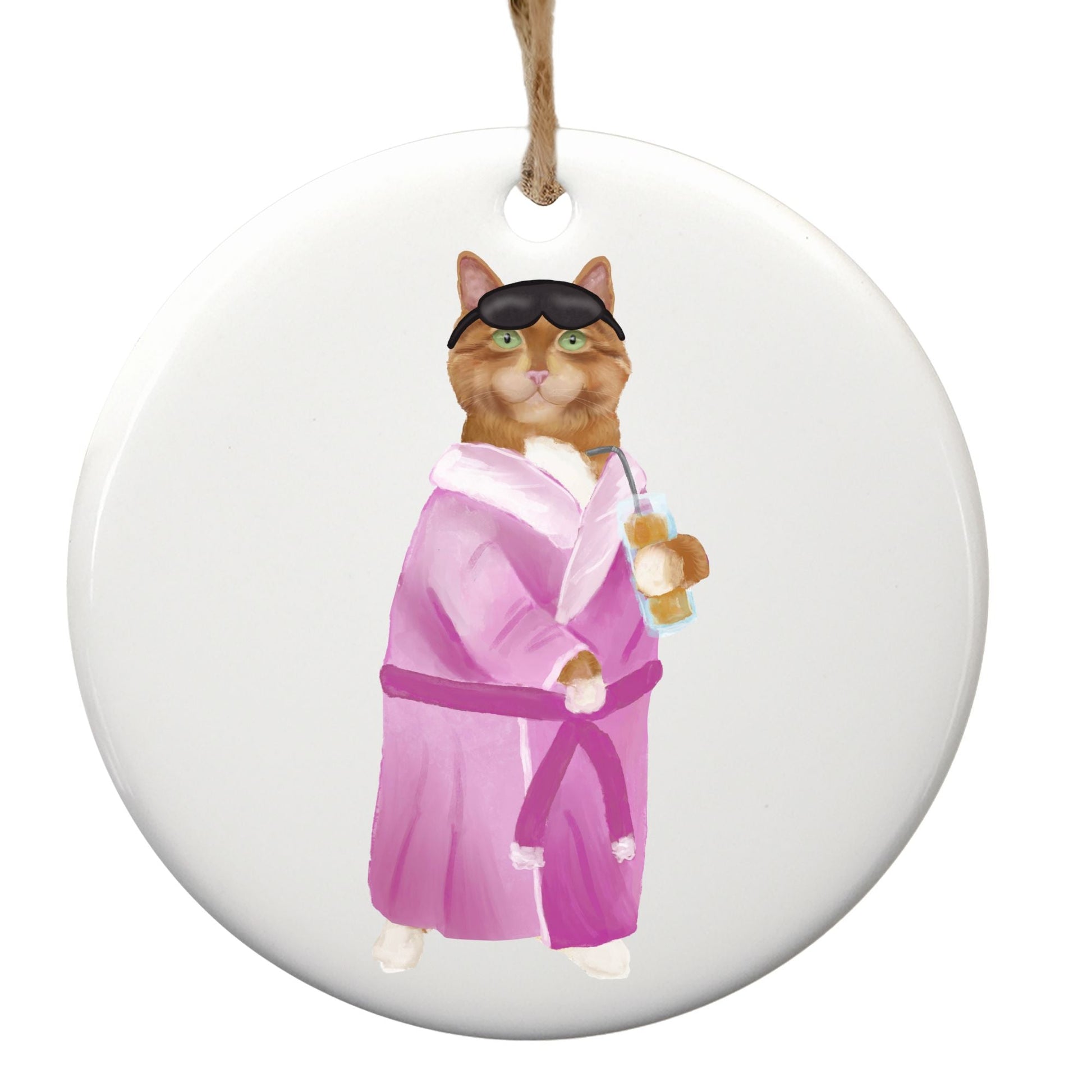 Relaxing Ginger Cat in Robe Ceramic Ornament - MerikaArt