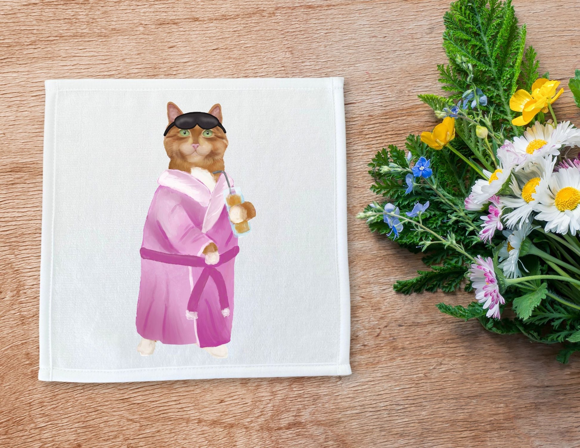 Relaxing Spa Cat Washcloth - MerikaArt