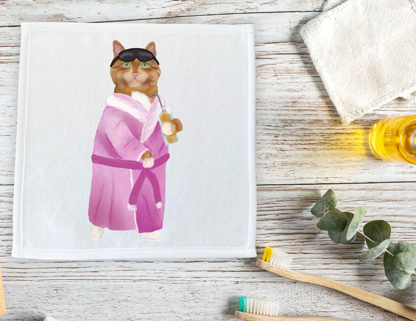 Relaxing Spa Cat Washcloth - MerikaArt