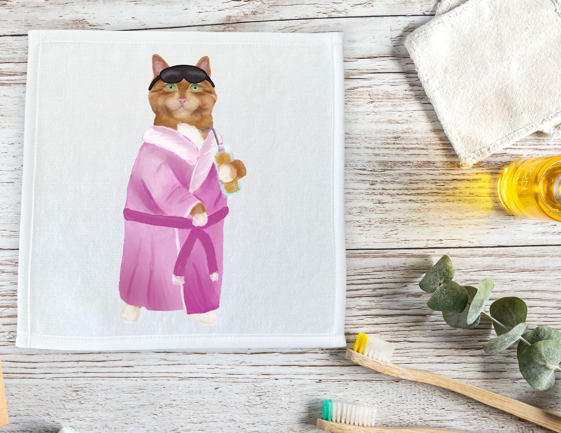 Relaxing Spa Cat Washcloth - MerikaArt