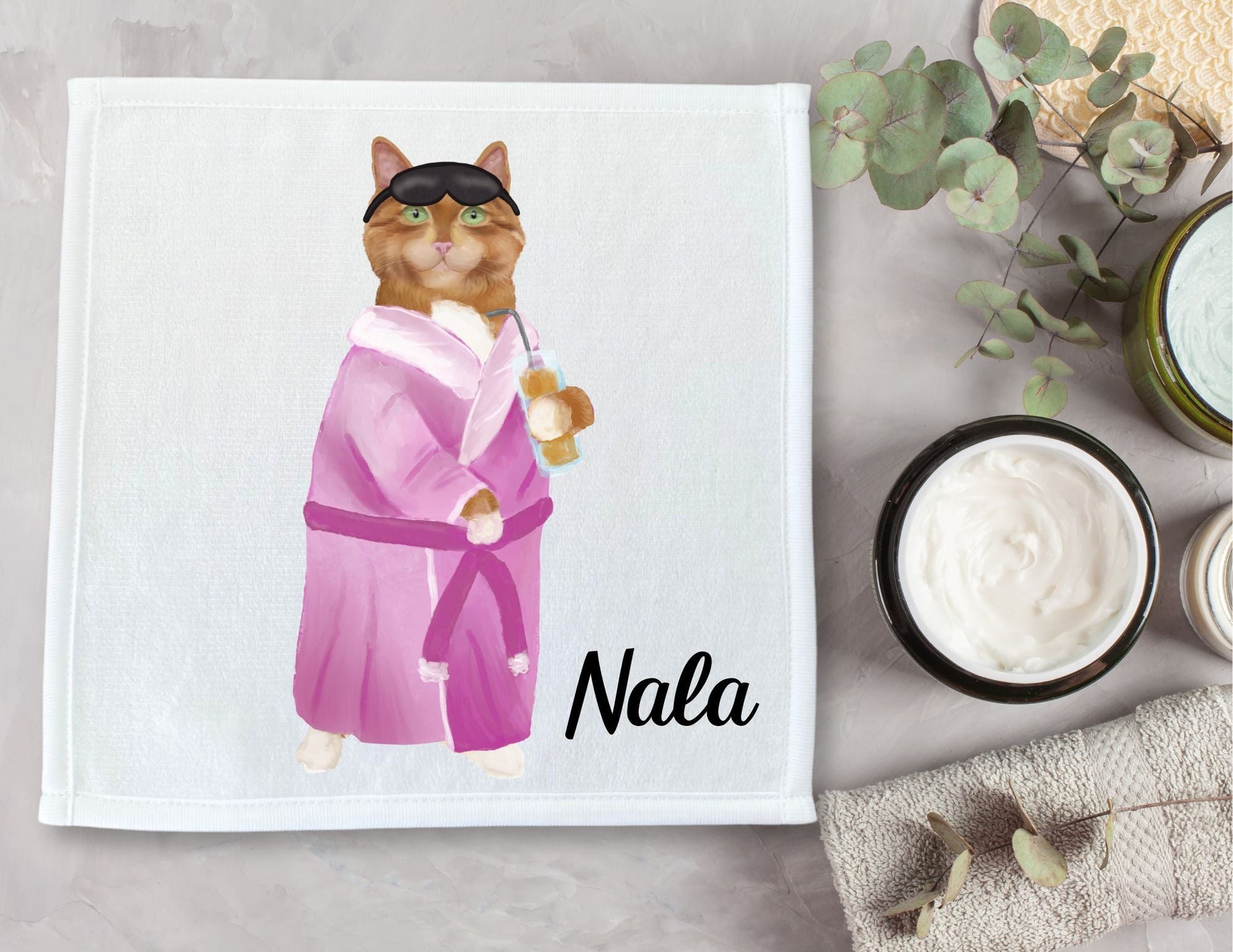 Relaxing Spa Cat Washcloth - MerikaArt