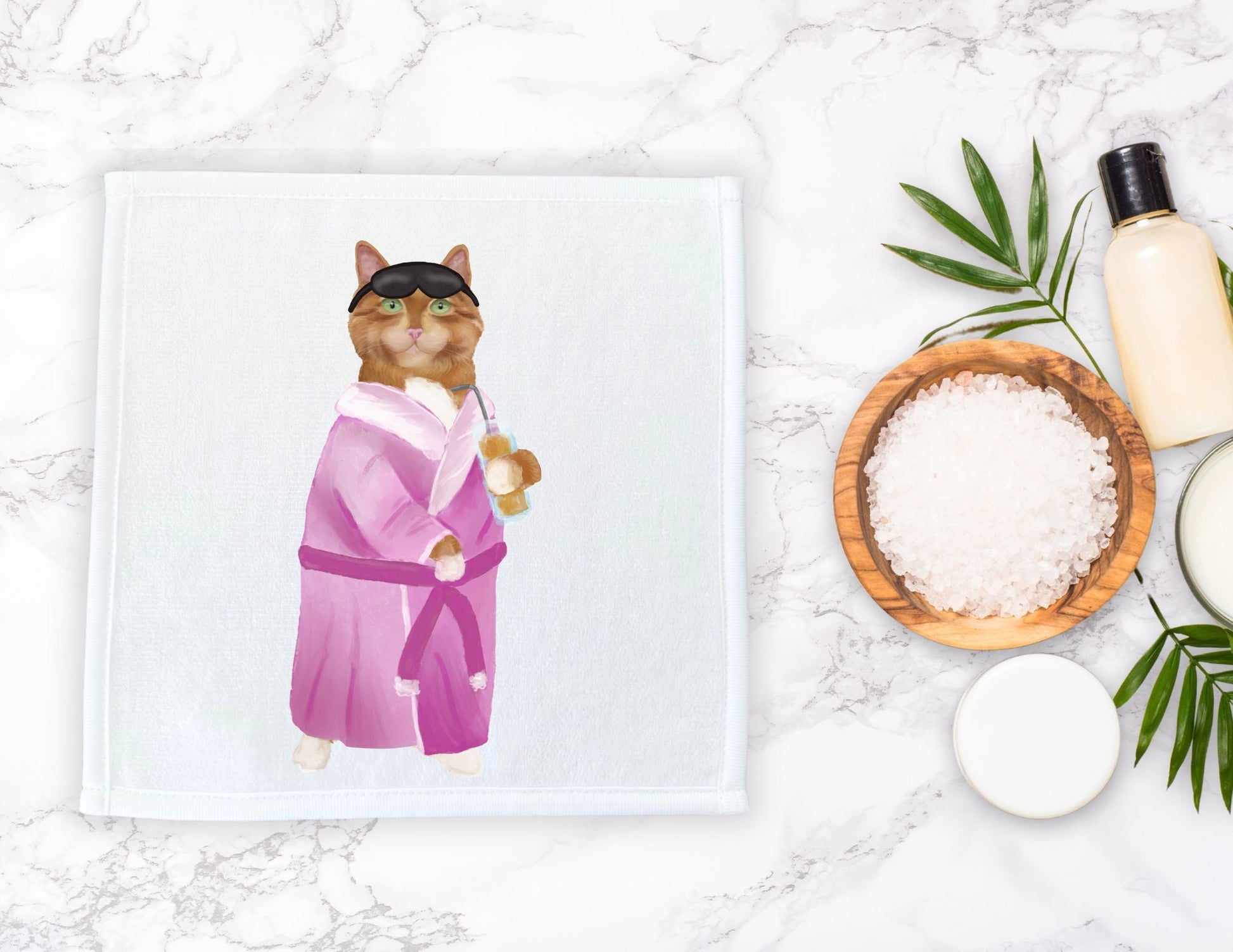 Relaxing Spa Cat Washcloth - MerikaArt