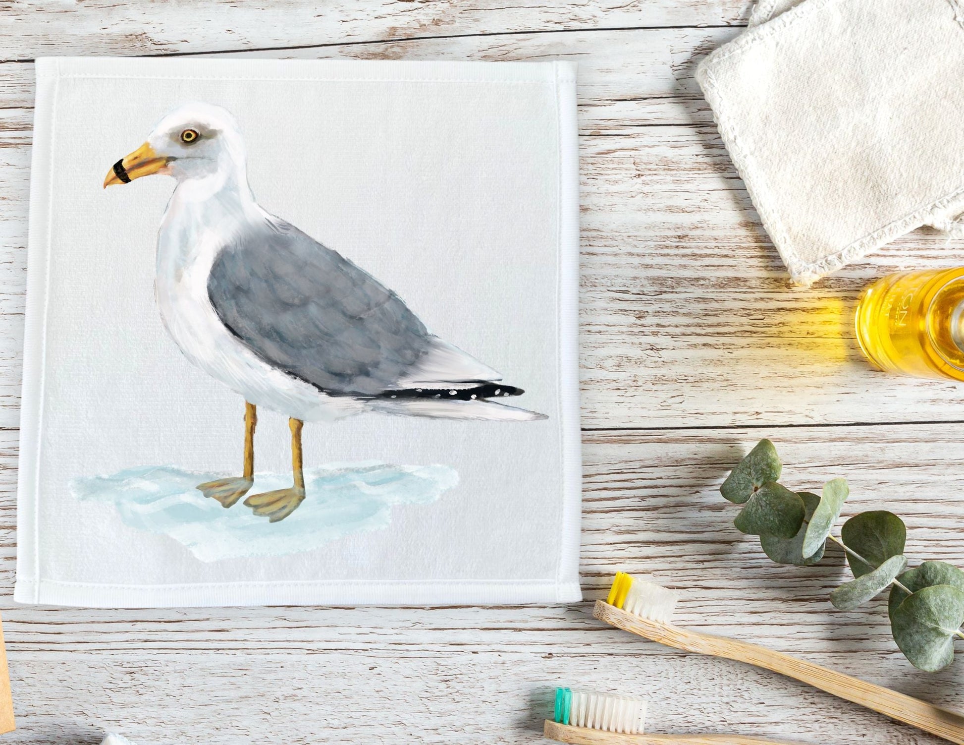 Ring - Billed Gull Bird Washcloth - MerikaArt