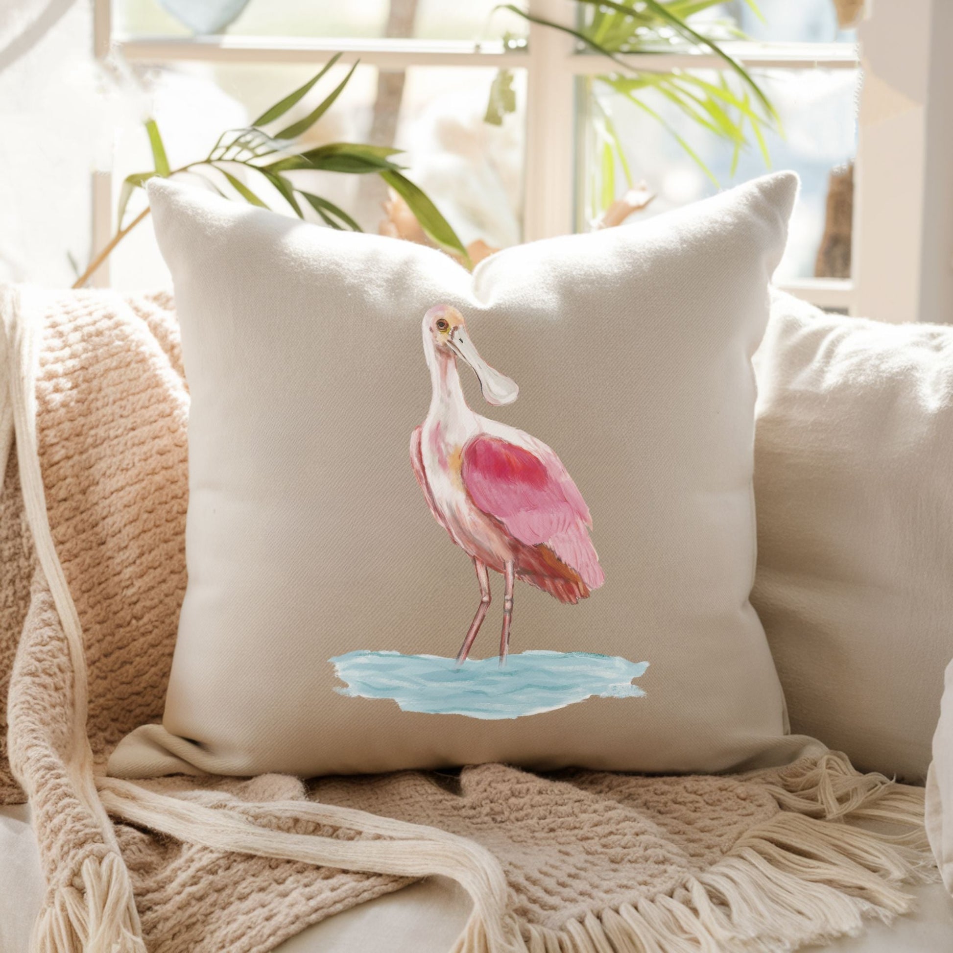 Roseate Spoonbill Bird Pillow - MerikaArt