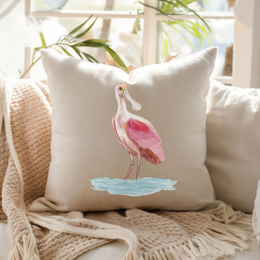 Roseate Spoonbill Bird Pillow - MerikaArt