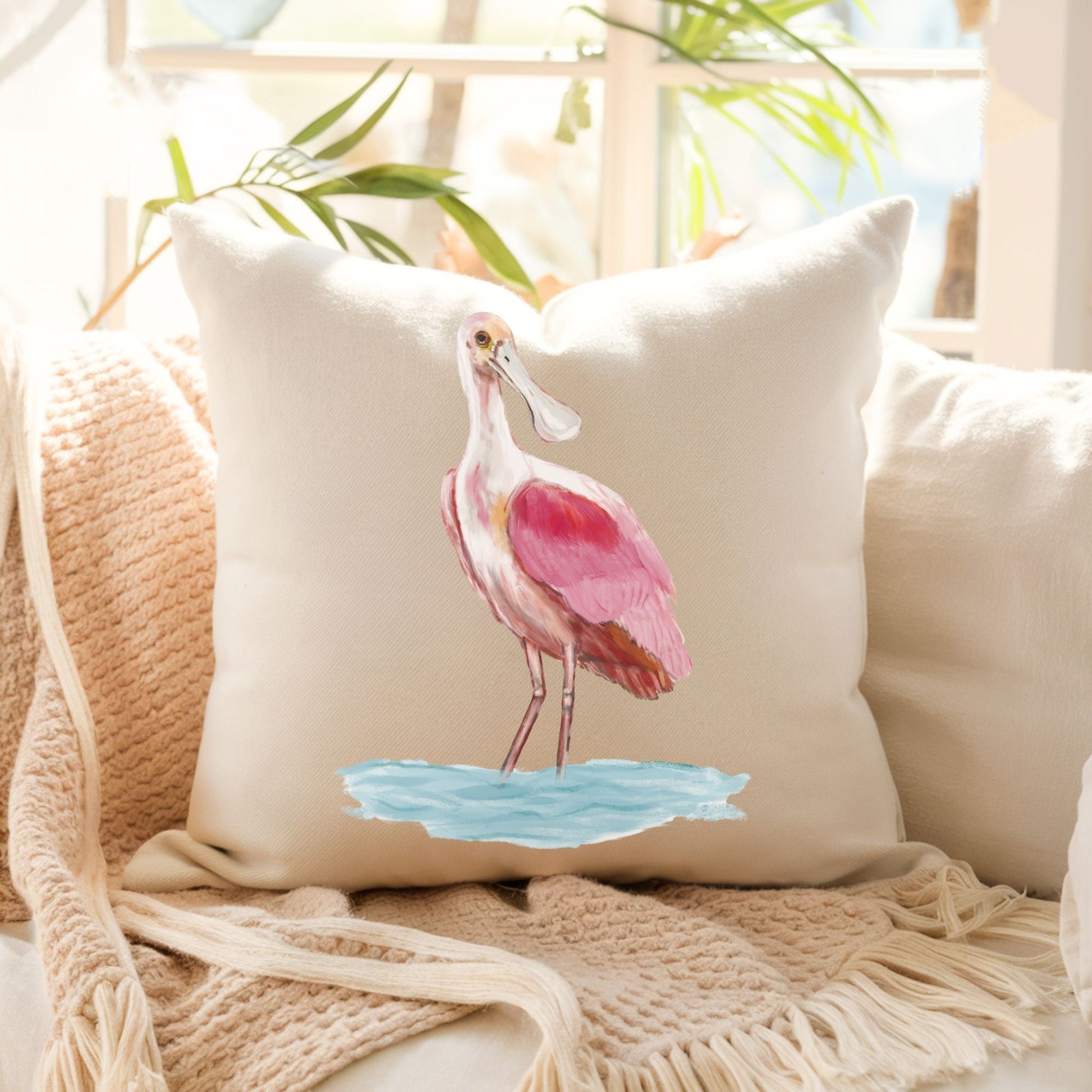 Roseate Spoonbill Bird Pillow - MerikaArt