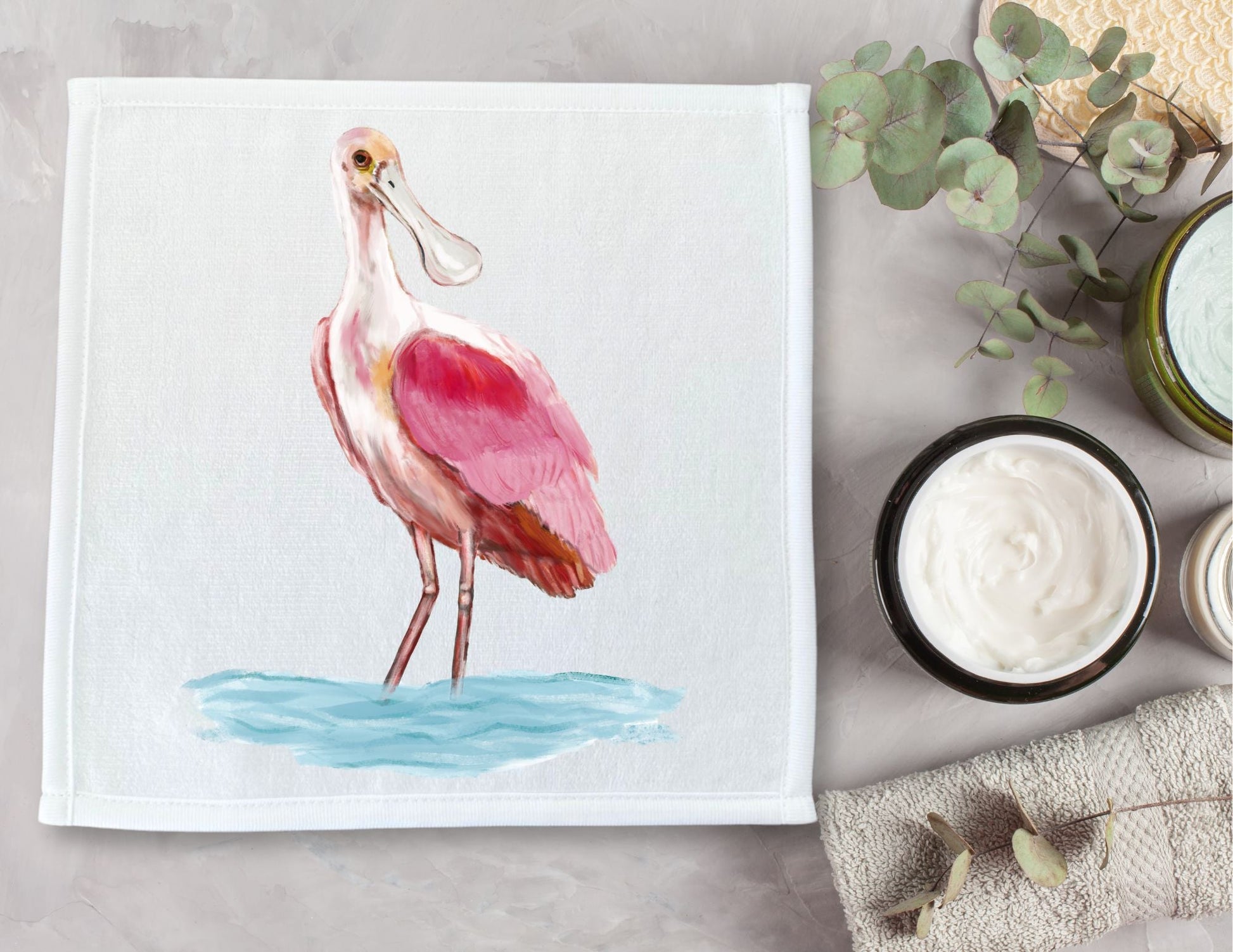 Roseate Spoonbill Bird Washcloth - MerikaArt