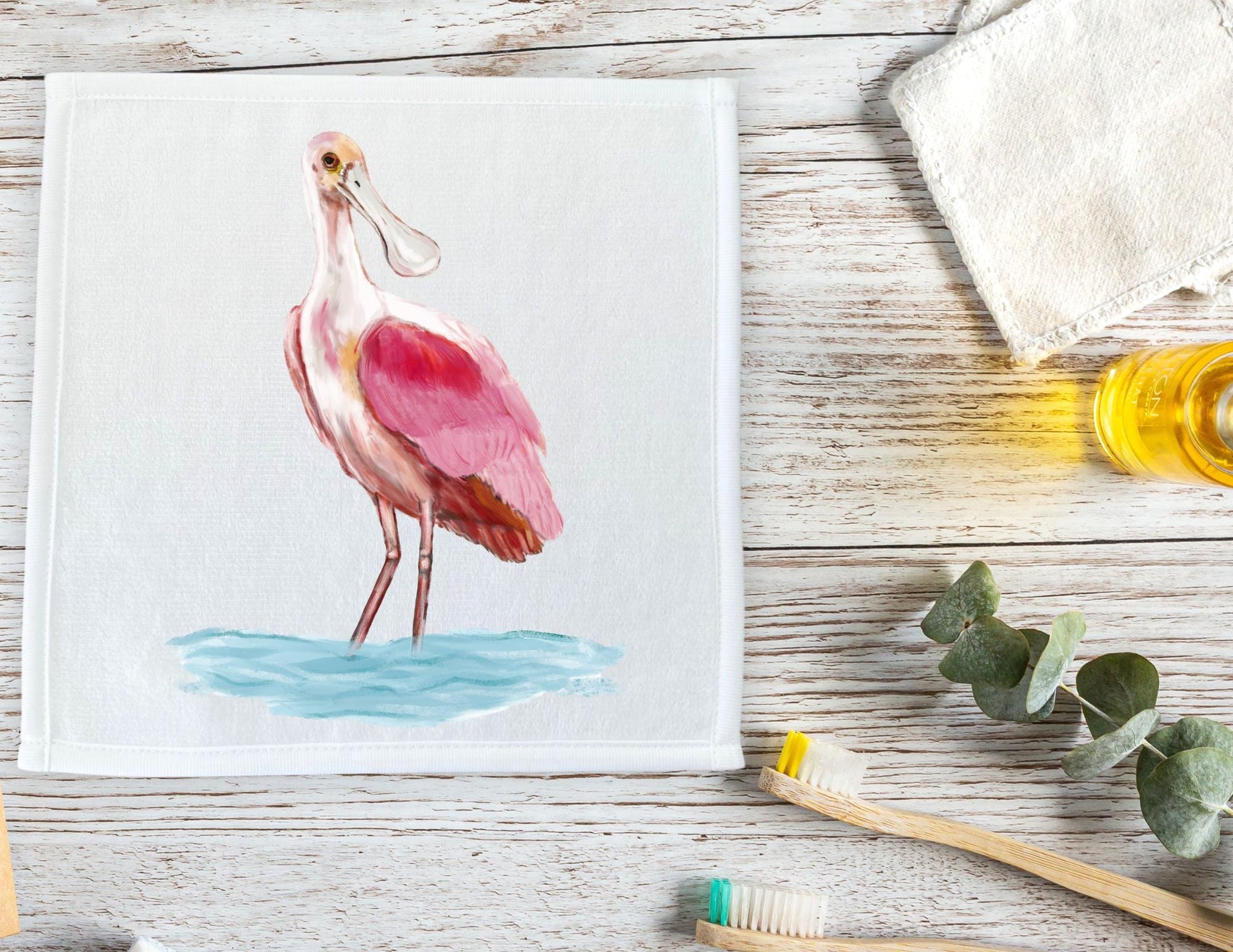 Roseate Spoonbill Bird Washcloth - MerikaArt