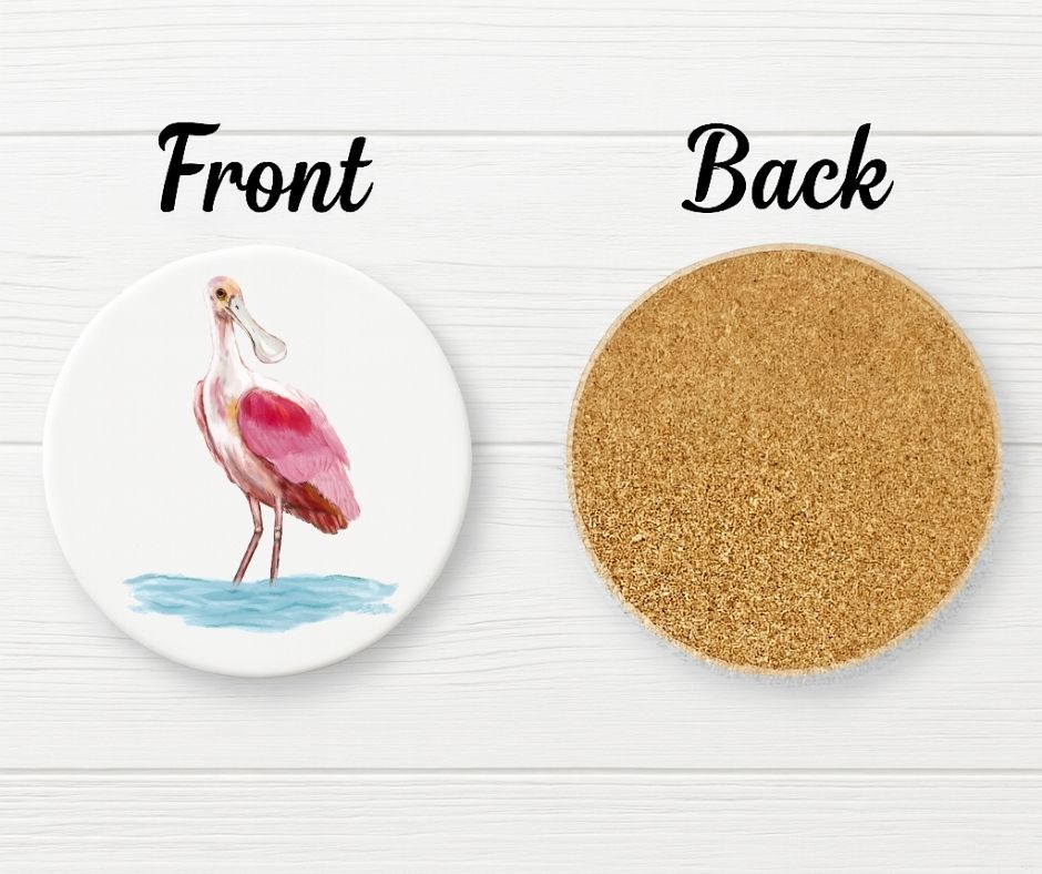 Roseate Spoonbill Ceramic Coaster - MerikaArt