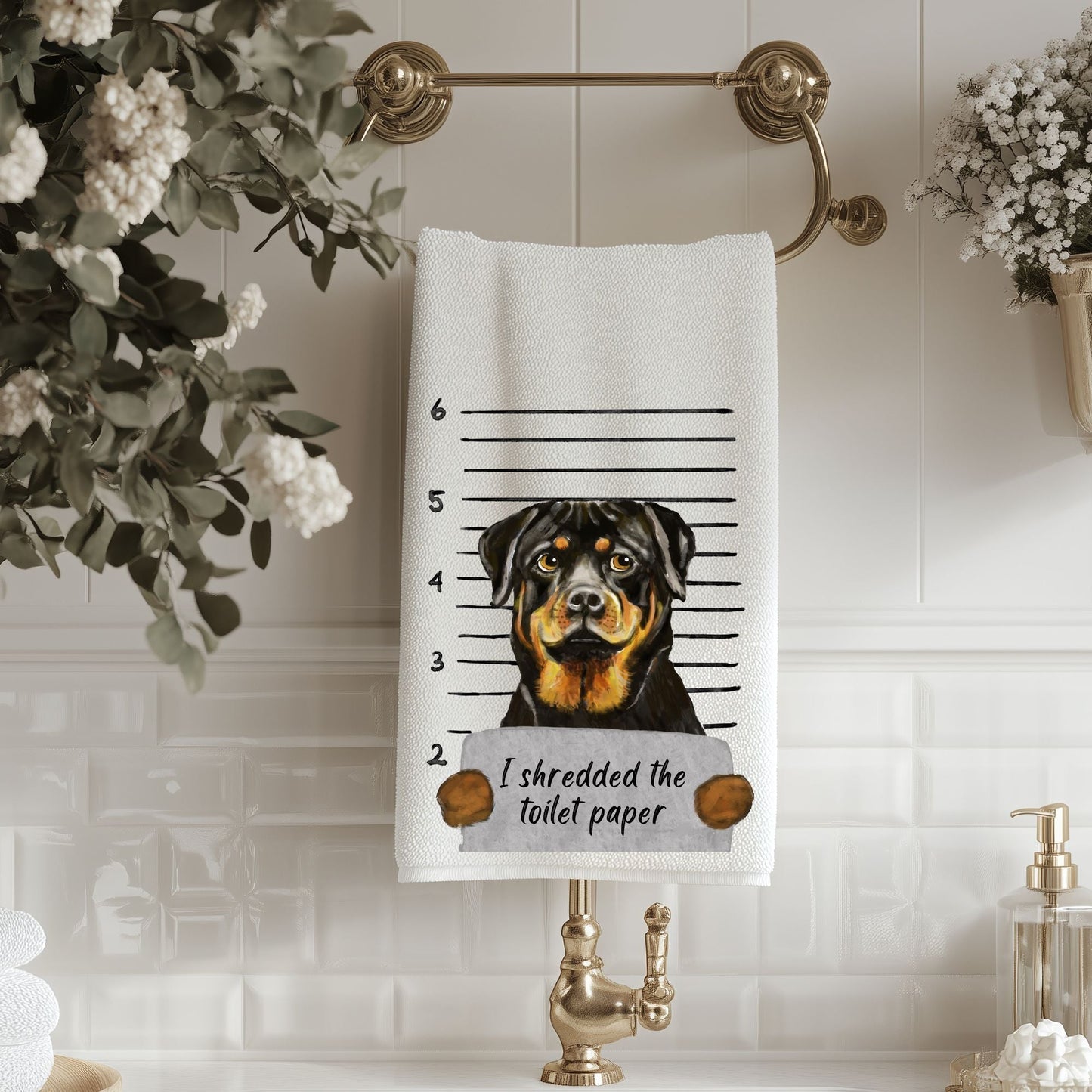 Rottweiler Mugshot Bathroom Towel - MerikaArt