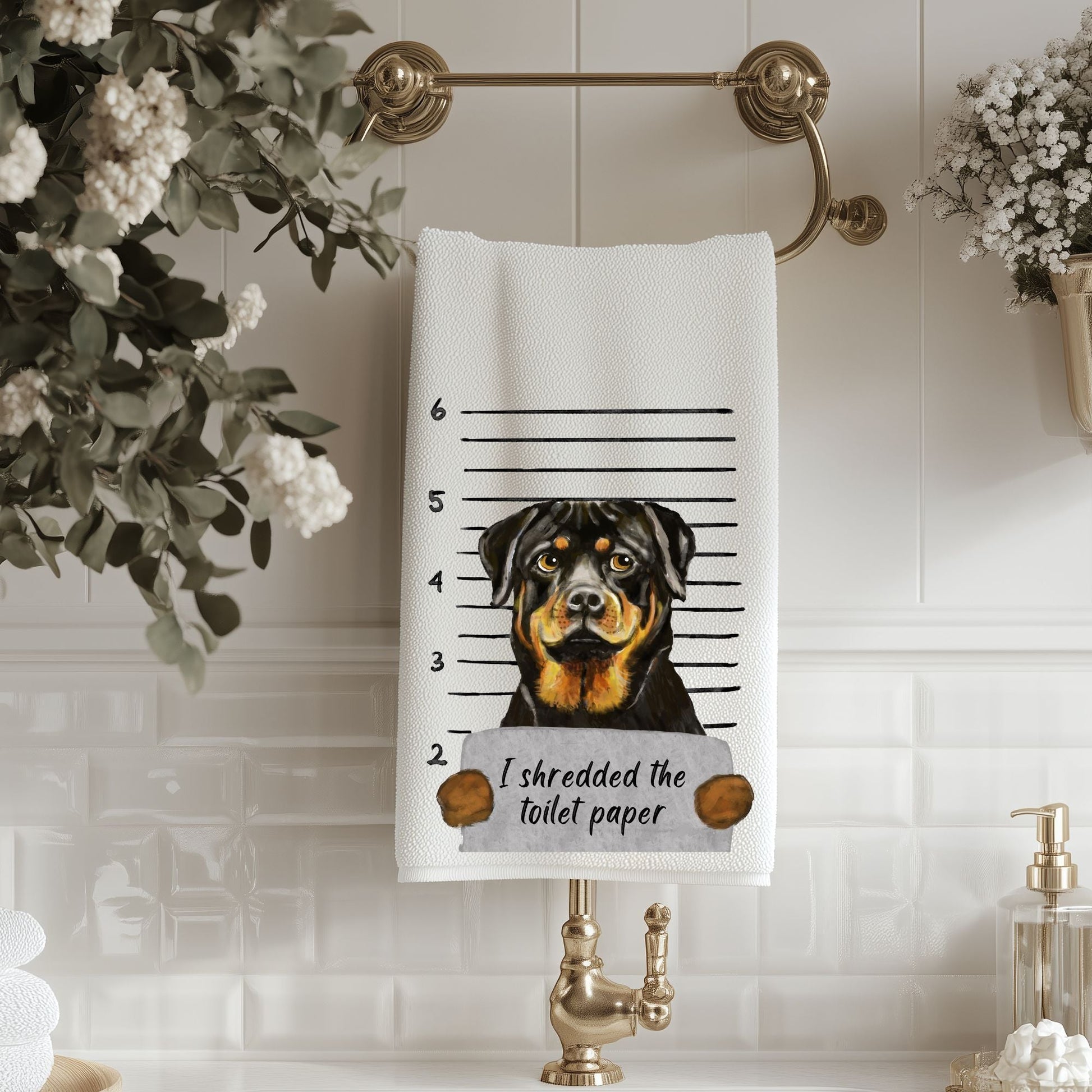 Rottweiler Mugshot Bathroom Towel - MerikaArt