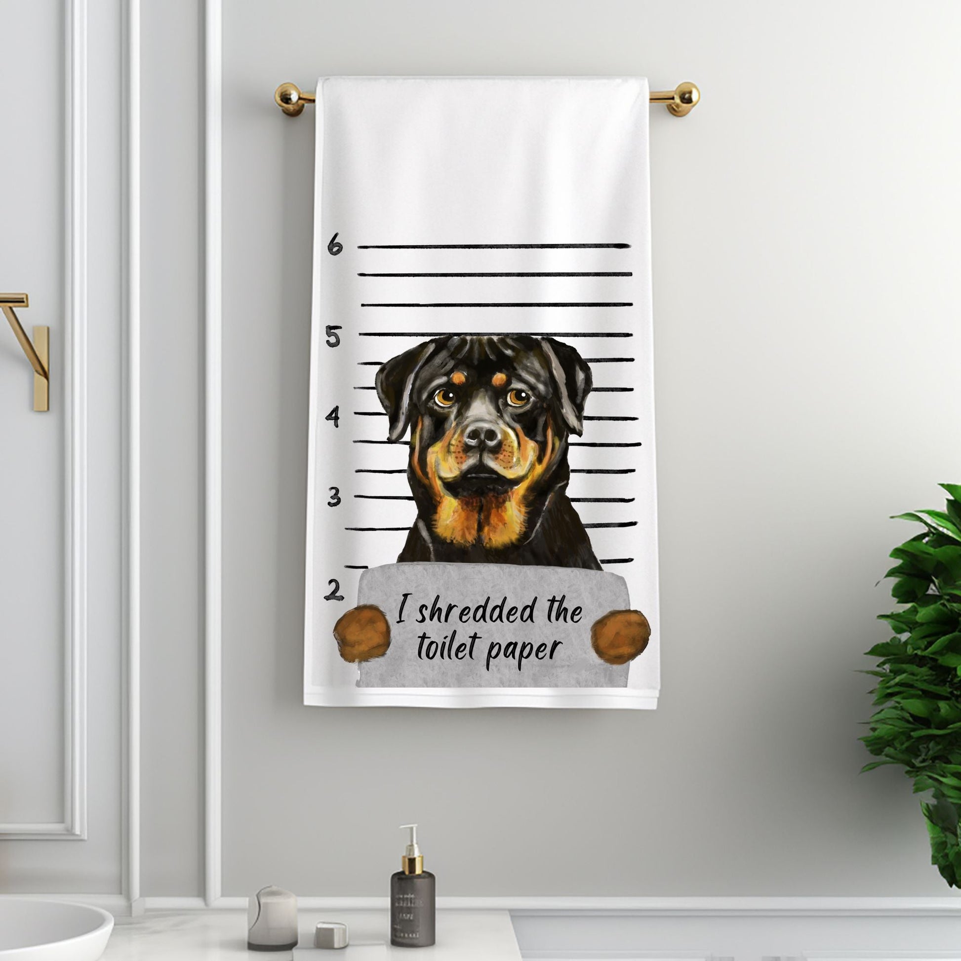 Rottweiler Mugshot Bathroom Towel - MerikaArt