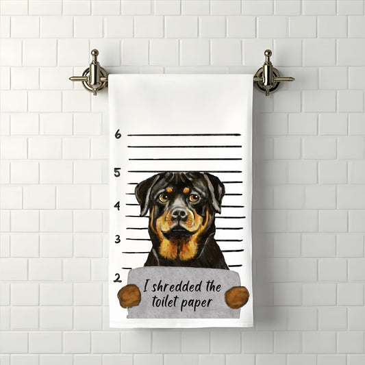 Rottweiler Mugshot Bathroom Towel - MerikaArt