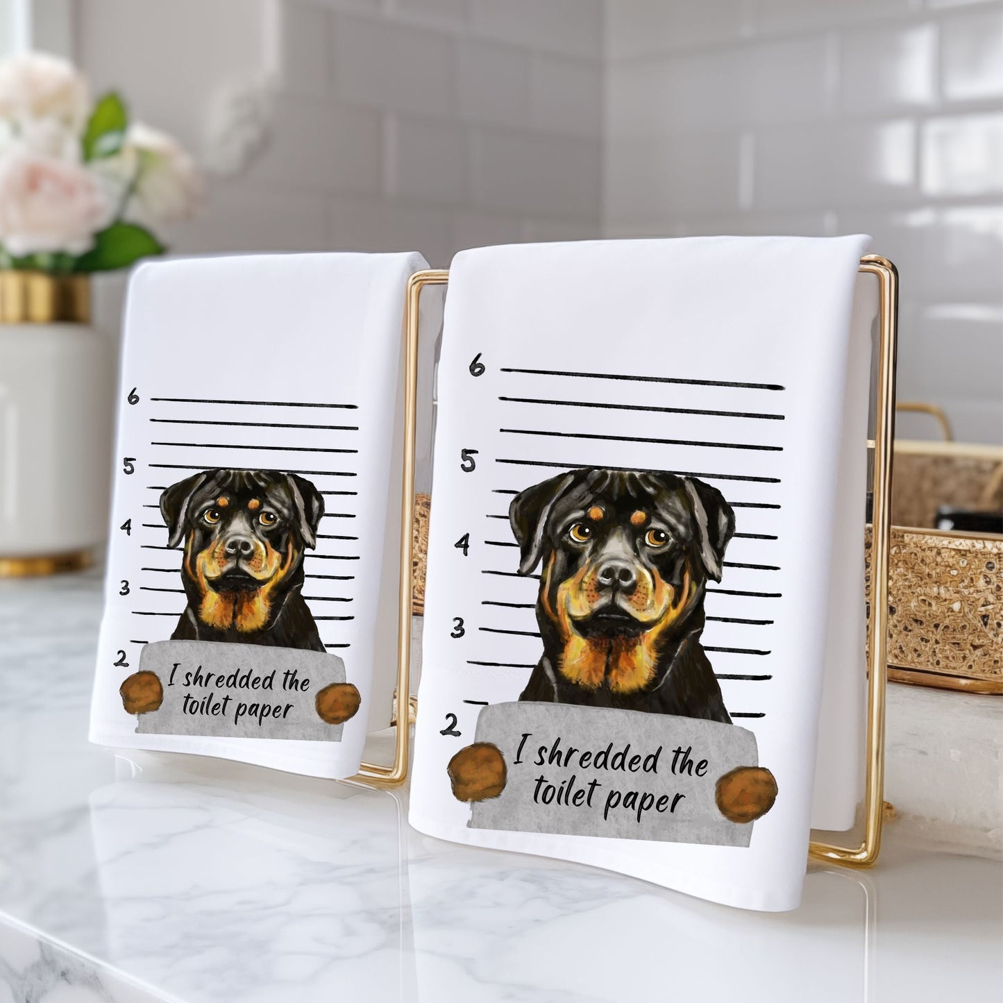 Rottweiler Mugshot Bathroom Towel - MerikaArt