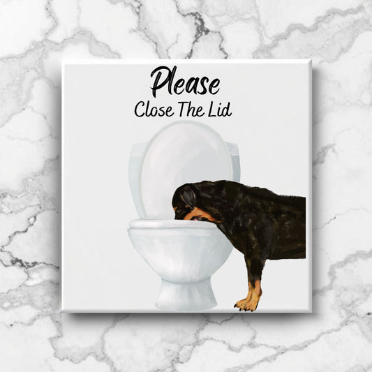 Rottweiler Please Close The Lid Ceramic Tile - MerikaArt