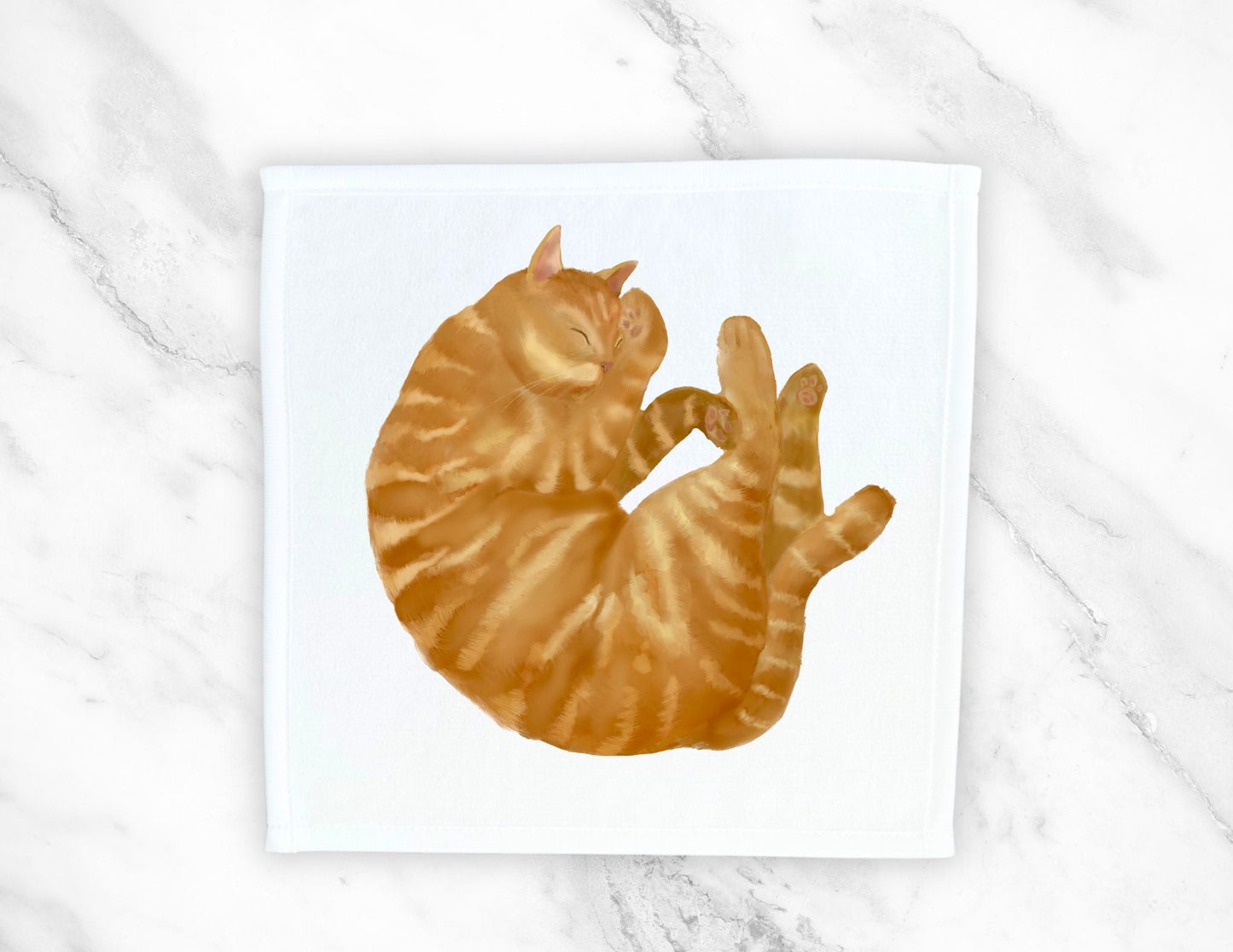 Round Sleeping Orange Tabby Cat Washcloth - MerikaArt