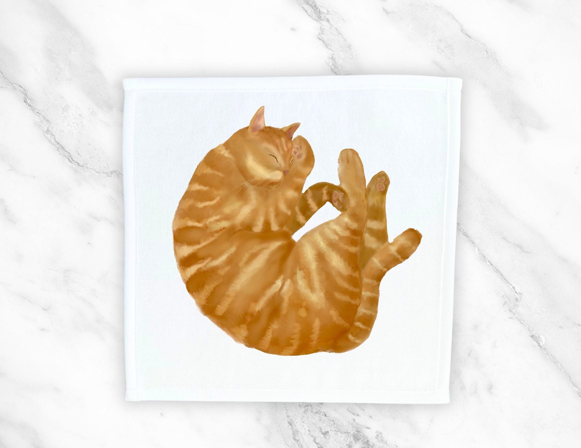 Round Sleeping Orange Tabby Cat Washcloth - MerikaArt