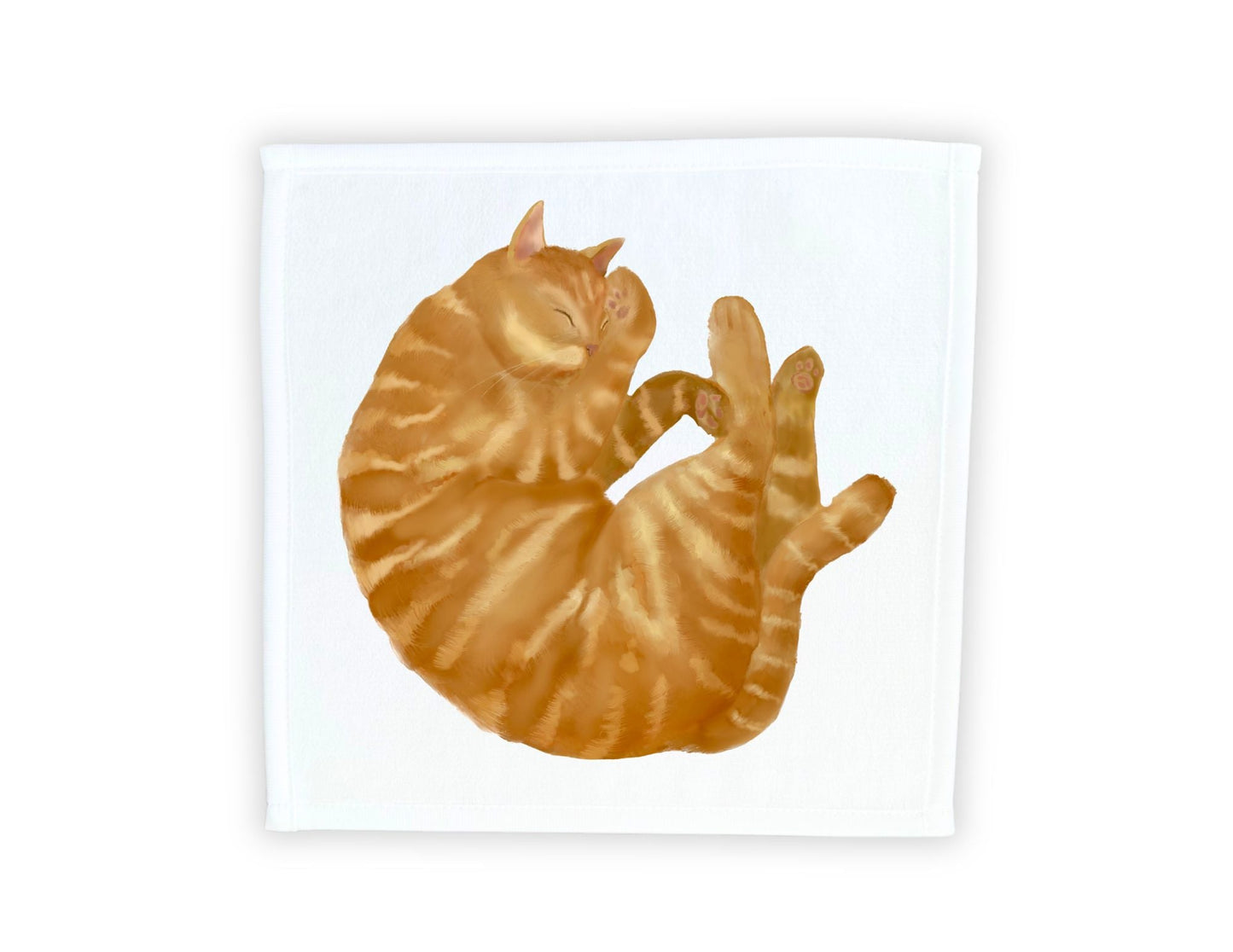 Round Sleeping Orange Tabby Cat Washcloth - MerikaArt