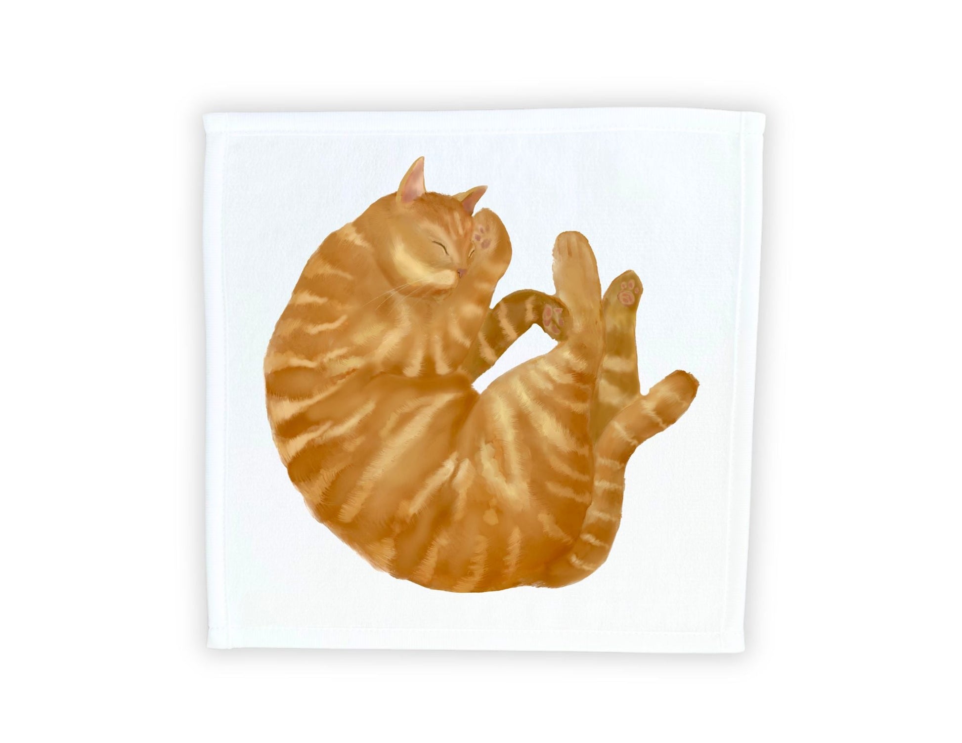 Round Sleeping Orange Tabby Cat Washcloth - MerikaArt