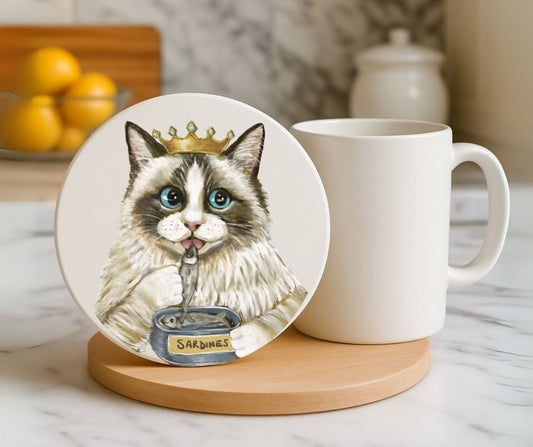 Royal Ragdoll Cat Ceramic Coaster - MerikaArt