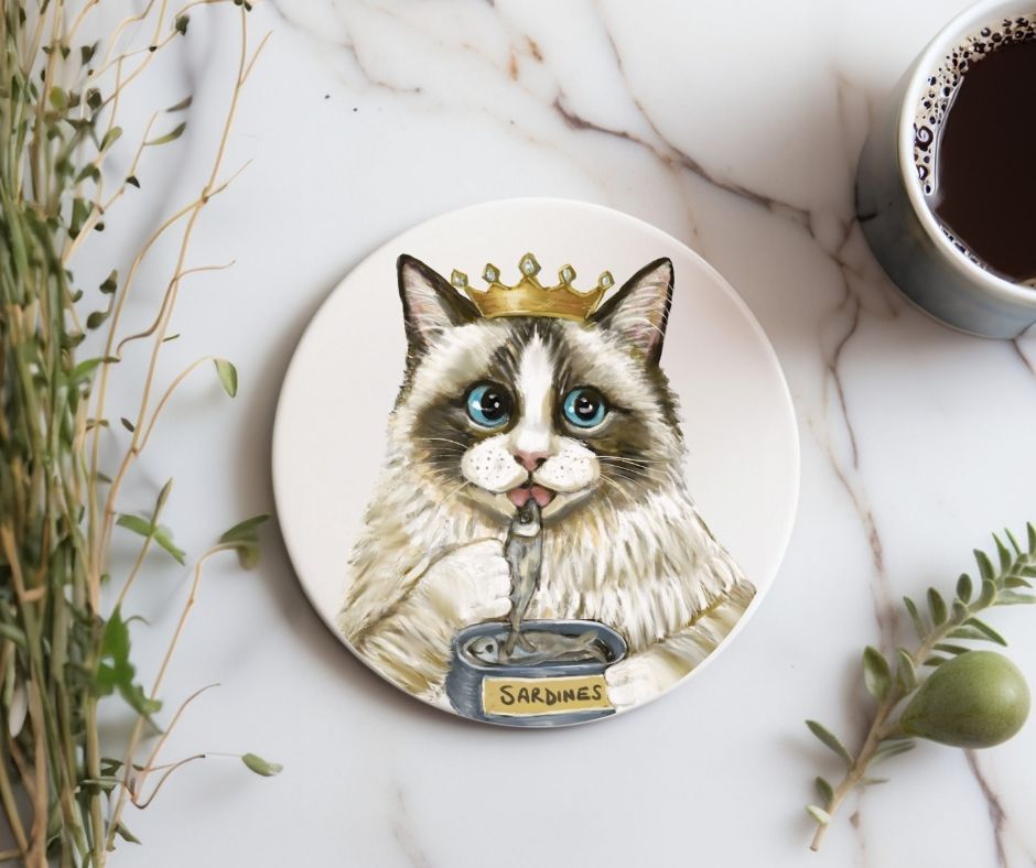 Royal Ragdoll Cat Ceramic Coaster - MerikaArt