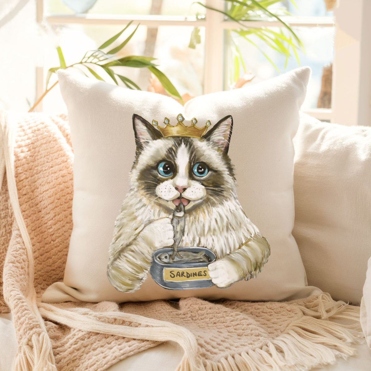 Royal Ragdoll Cat Throw Pillow - MerikaArt
