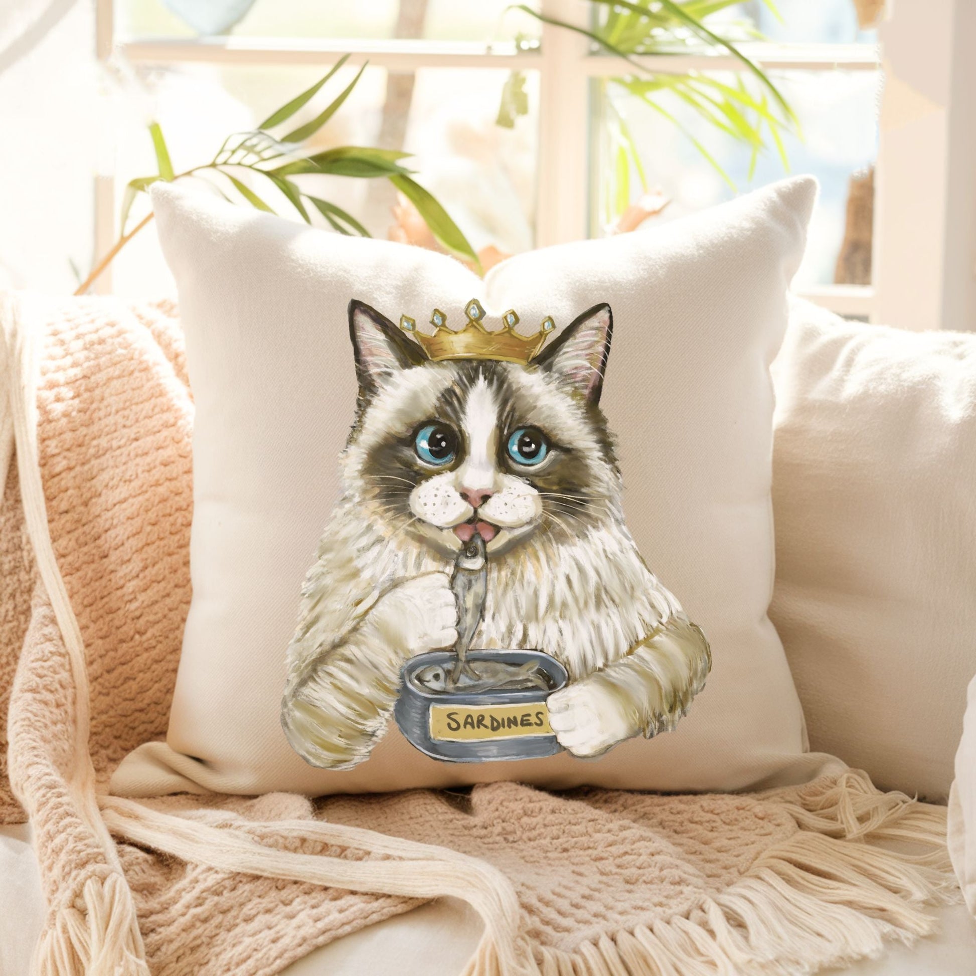 Royal Ragdoll Cat Throw Pillow - MerikaArt