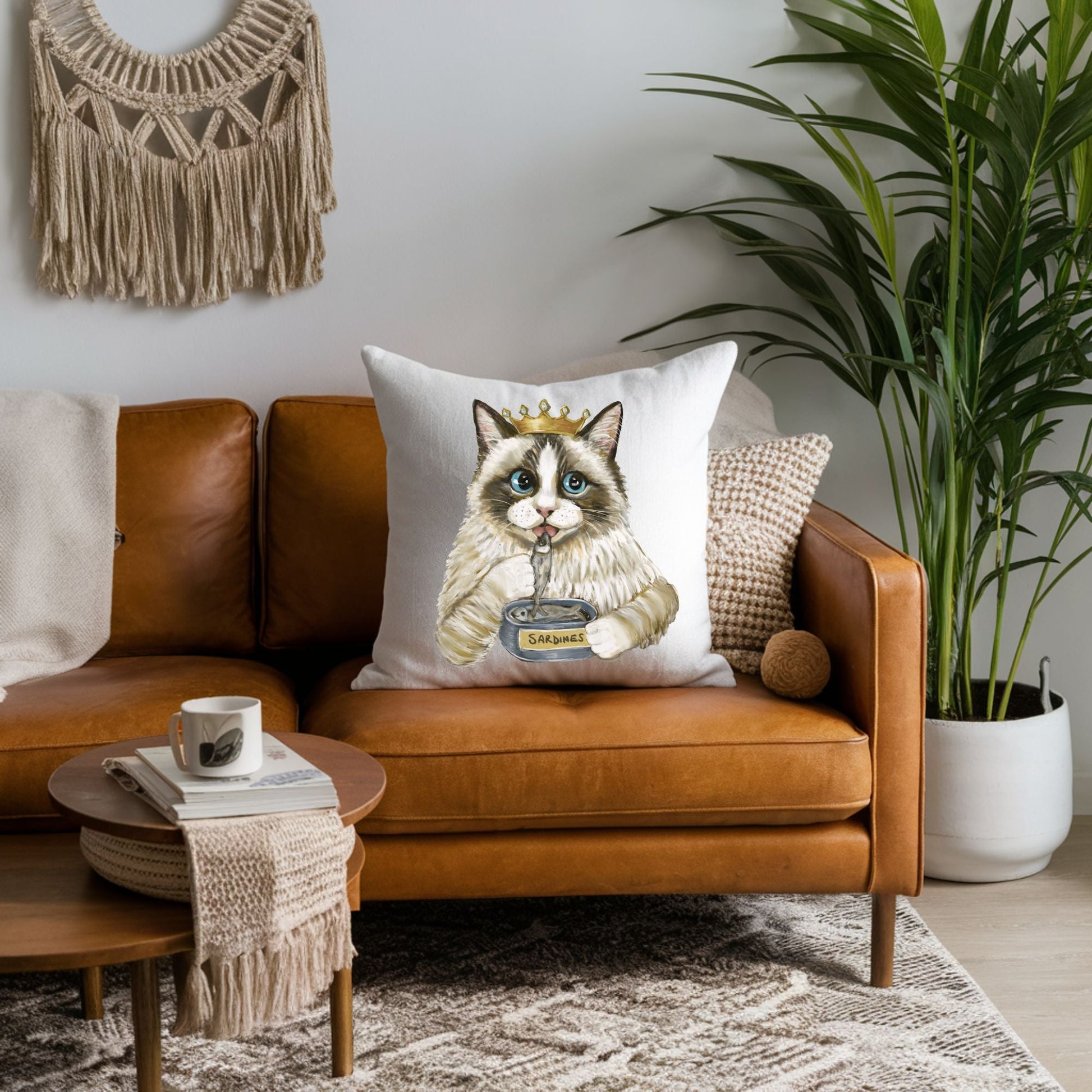 Royal Ragdoll Cat Throw Pillow - MerikaArt