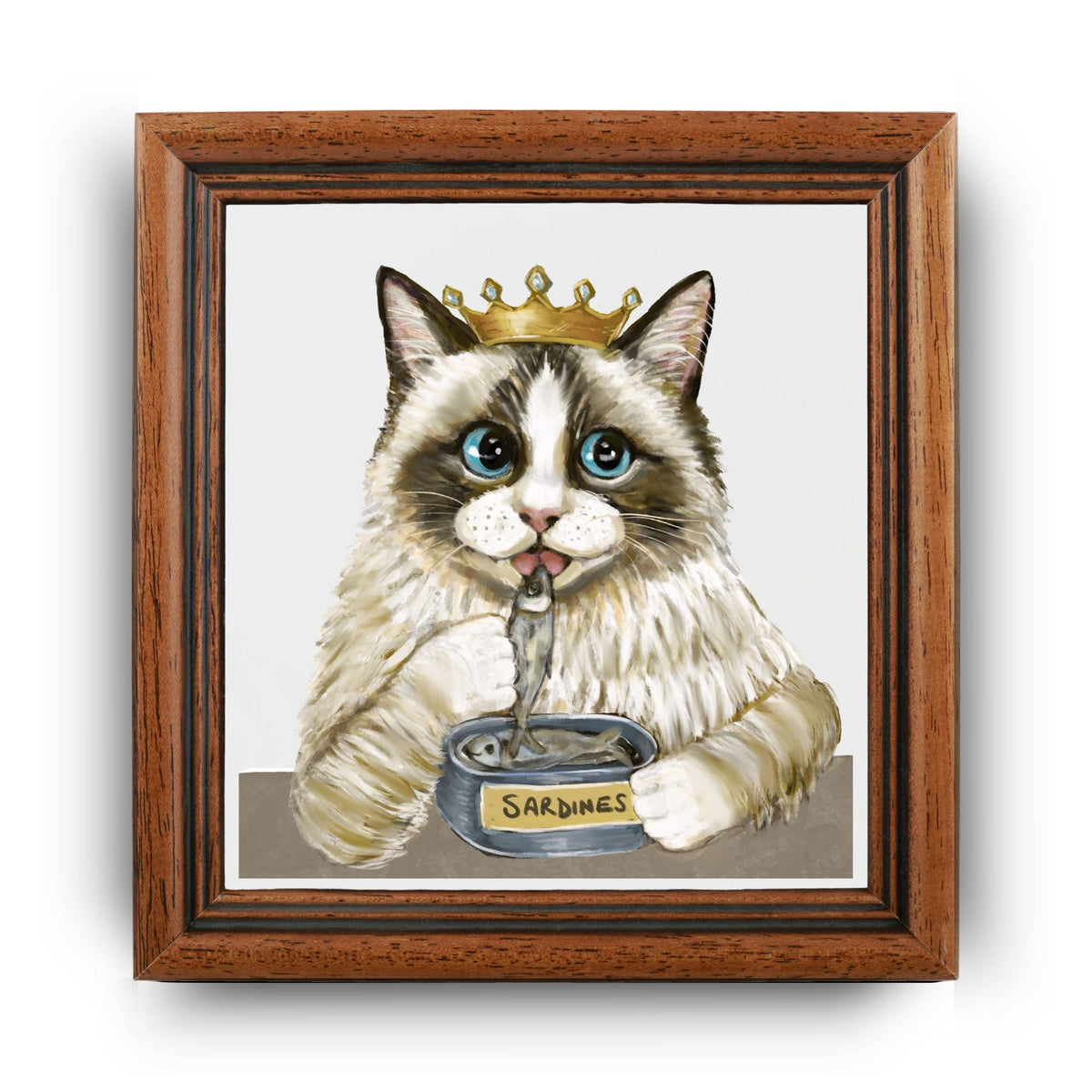 Royal Ragdoll Cat with Sardines Ceramic Tile - MerikaArt