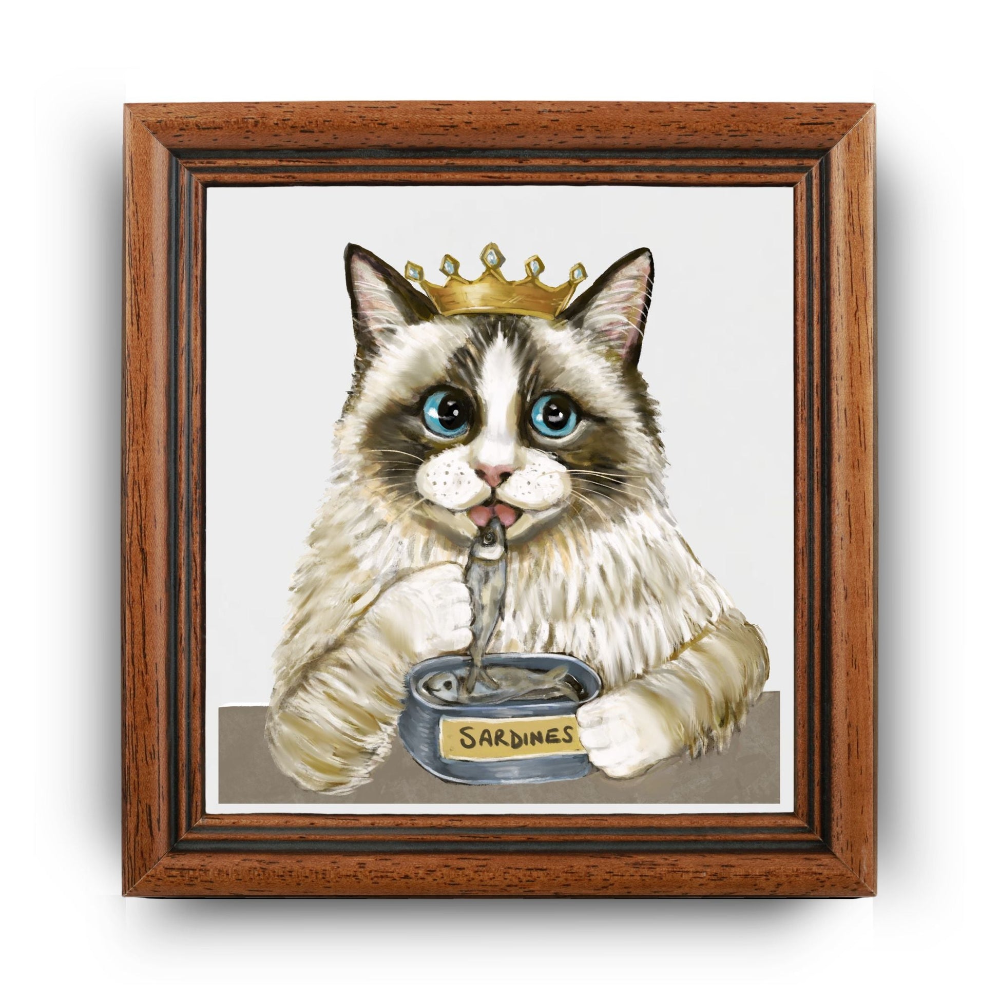 Royal Ragdoll Cat with Sardines Ceramic Tile - MerikaArt