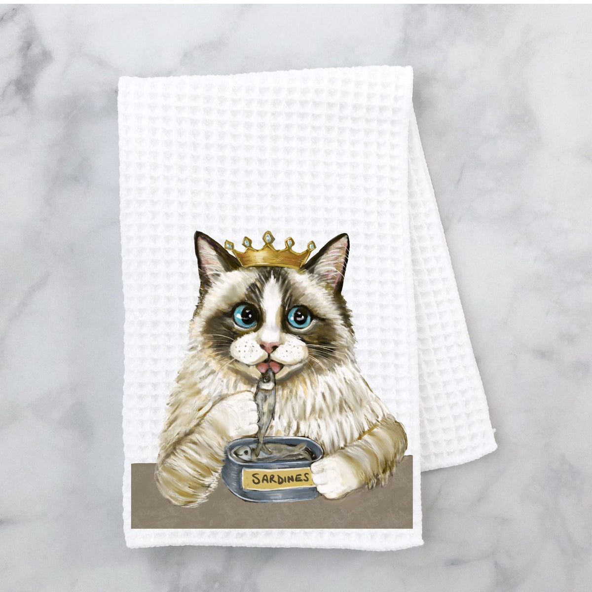Royal Ragdoll Cat with Sardines Kitchen Towel - MerikaArt