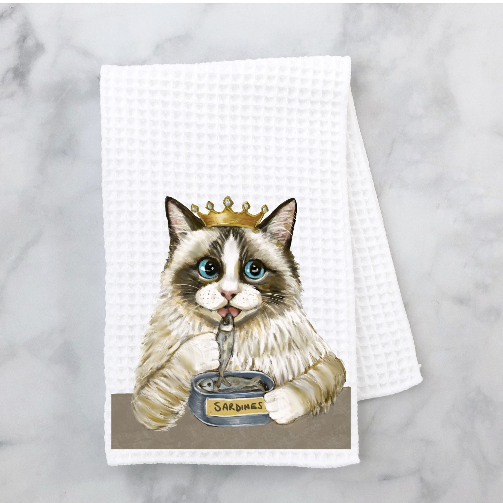 Royal Ragdoll Cat with Sardines Kitchen Towel - MerikaArt