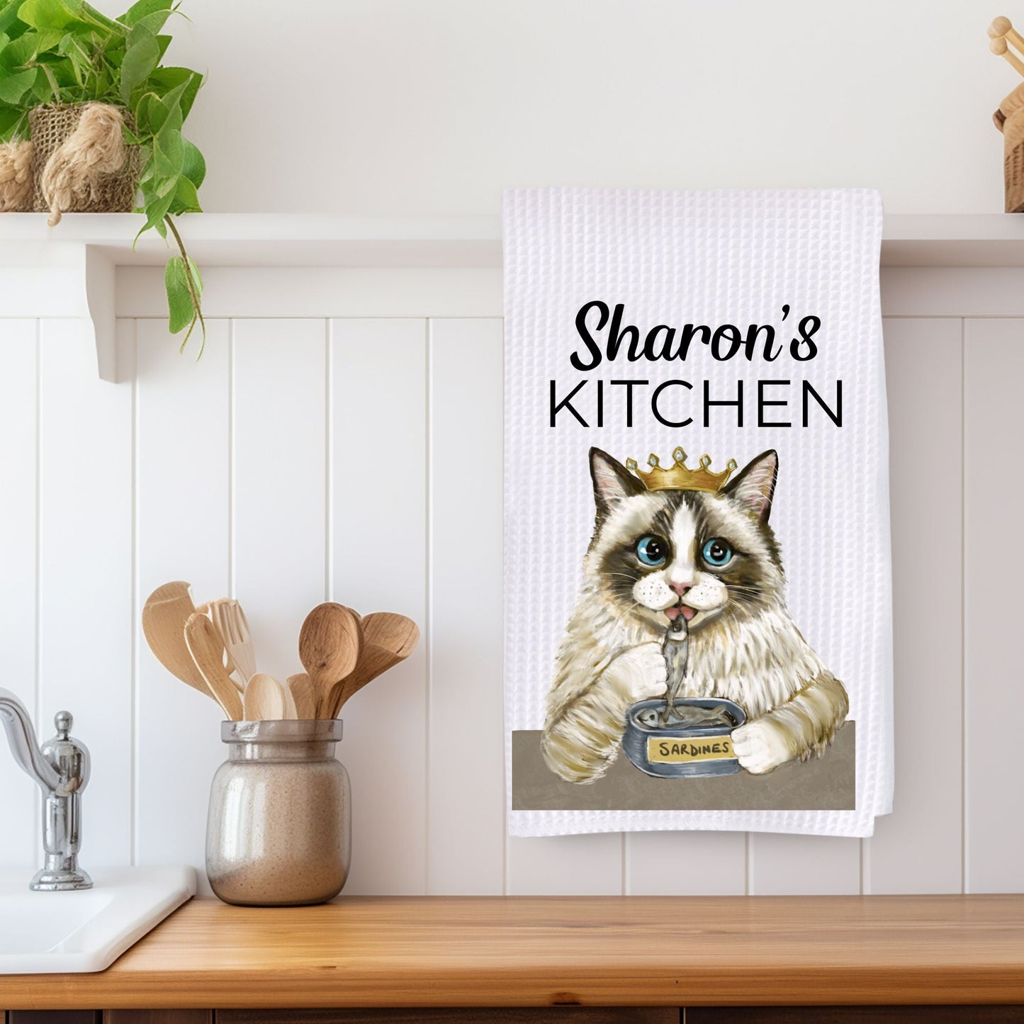 Royal Ragdoll Cat with Sardines Kitchen Towel - MerikaArt
