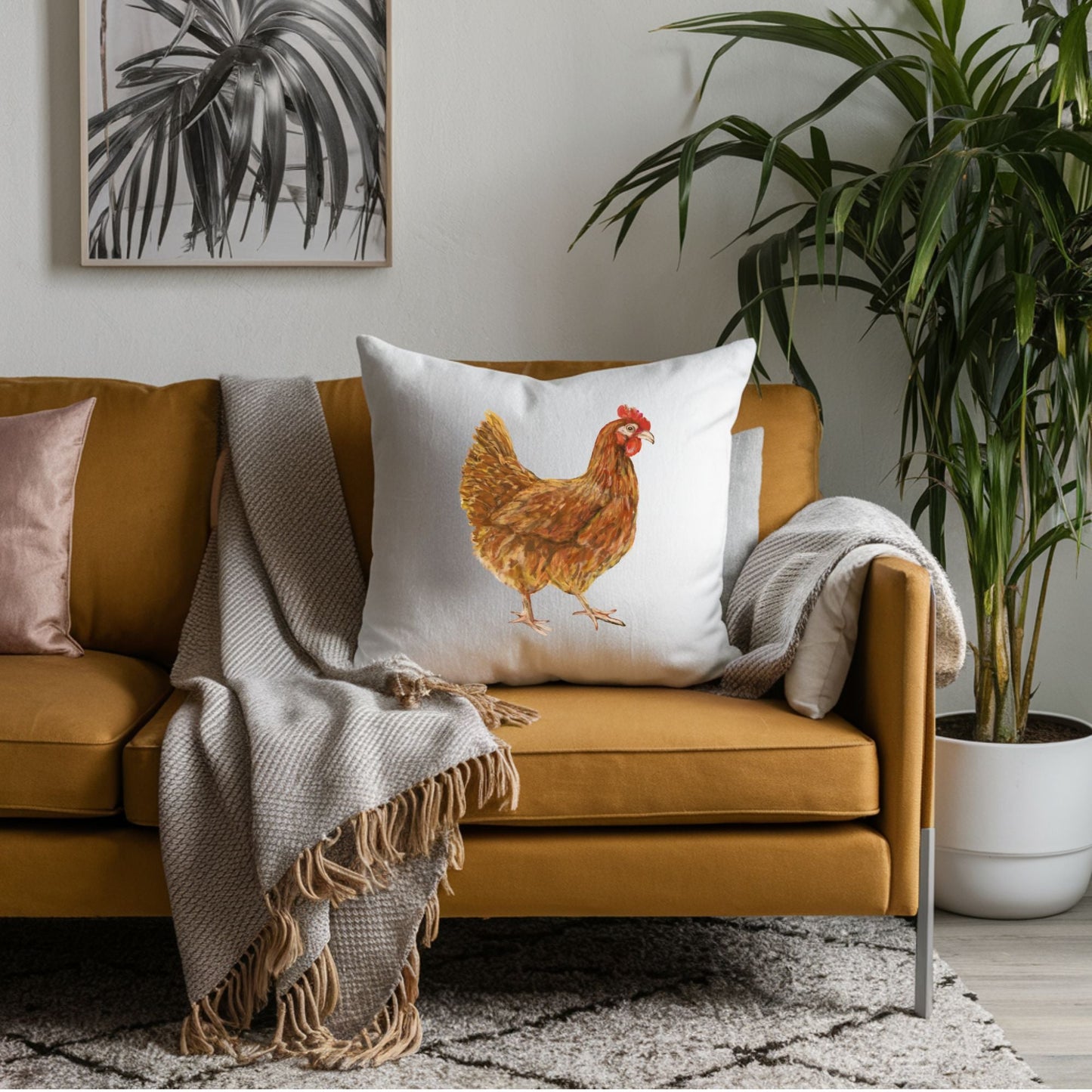 Rustic Hen Pillow - Farmhouse Nature Inspired Home Decor - MerikaArt