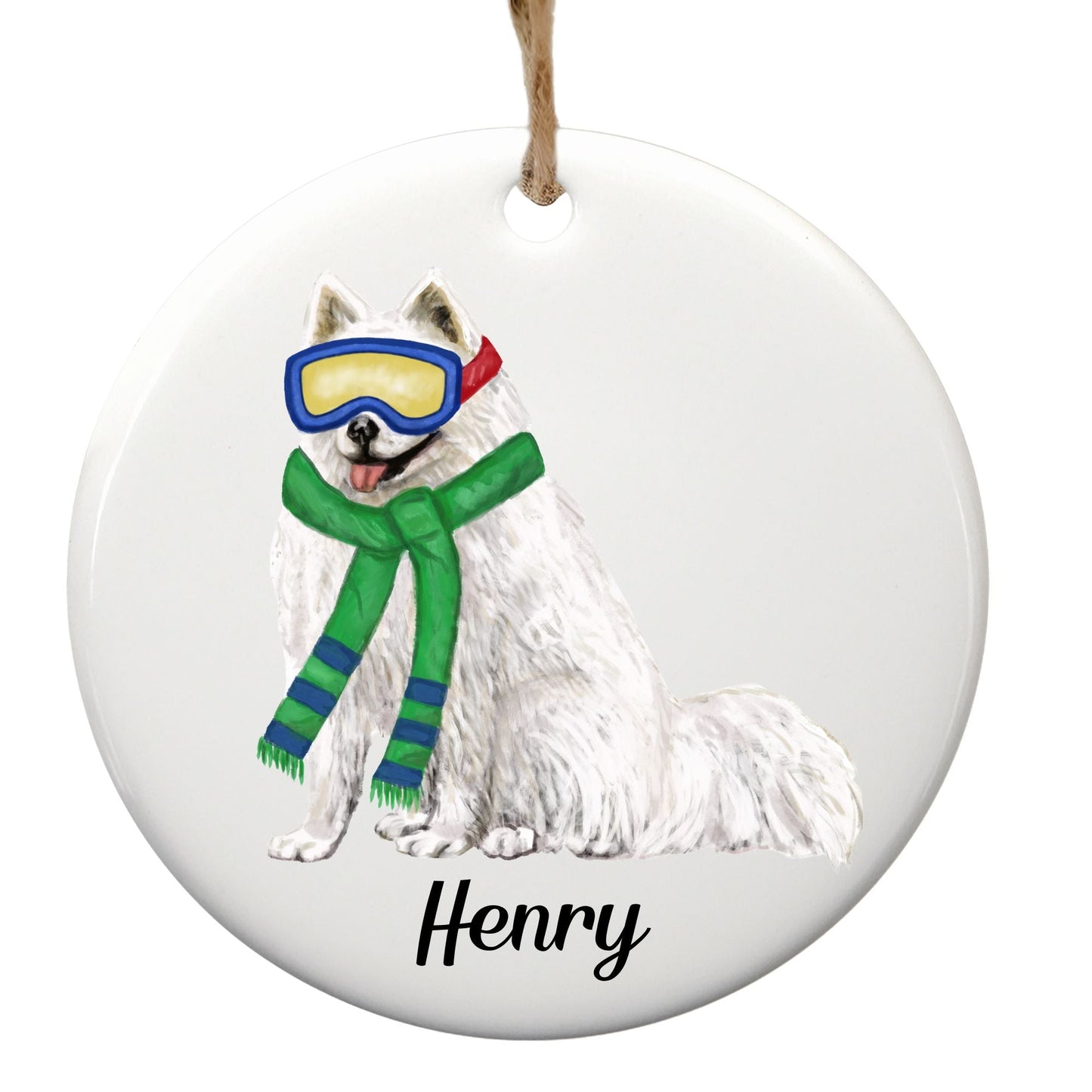 Samoyed Ski Christmas Ornament - MerikaArt