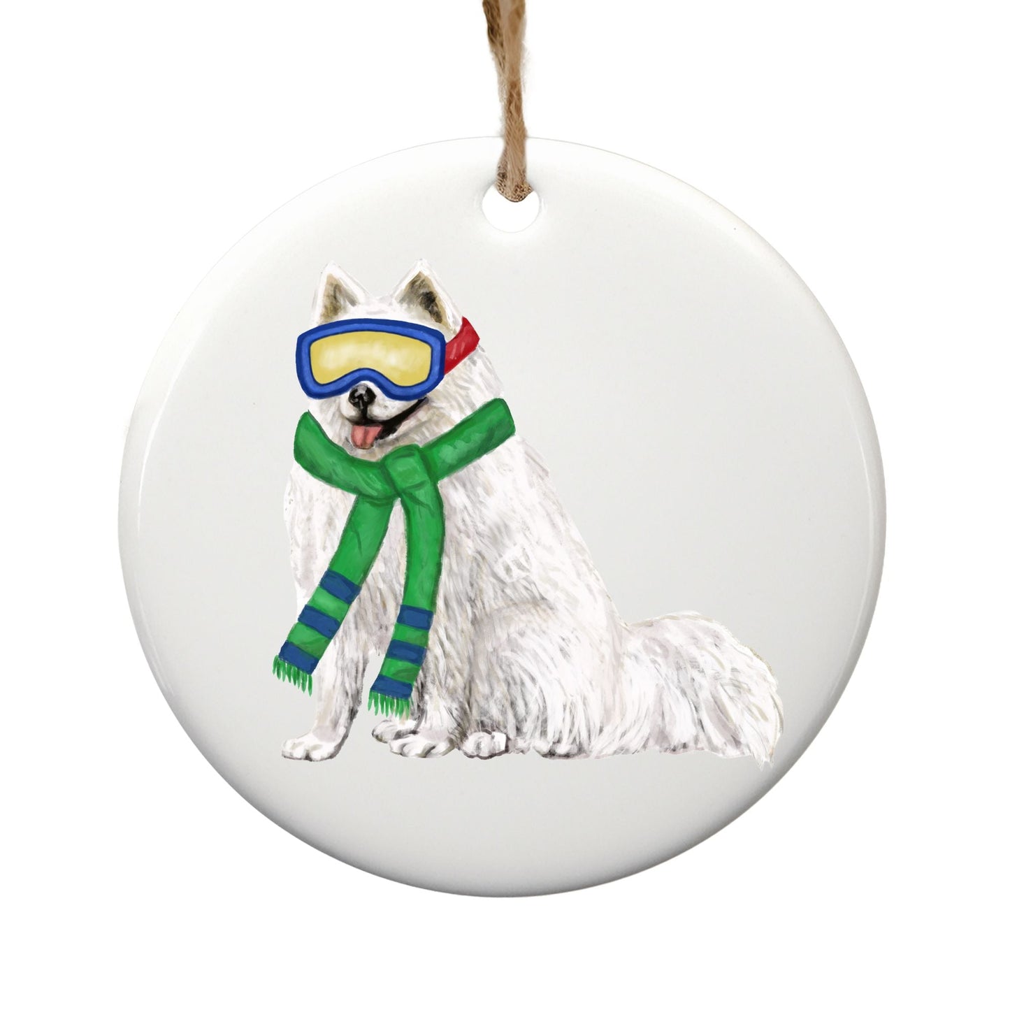 Samoyed Ski Christmas Ornament - MerikaArt