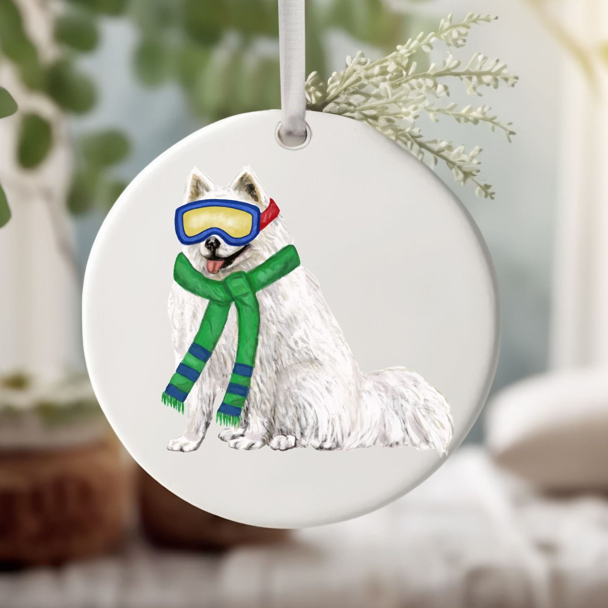 Samoyed Ski Christmas Ornament - MerikaArt