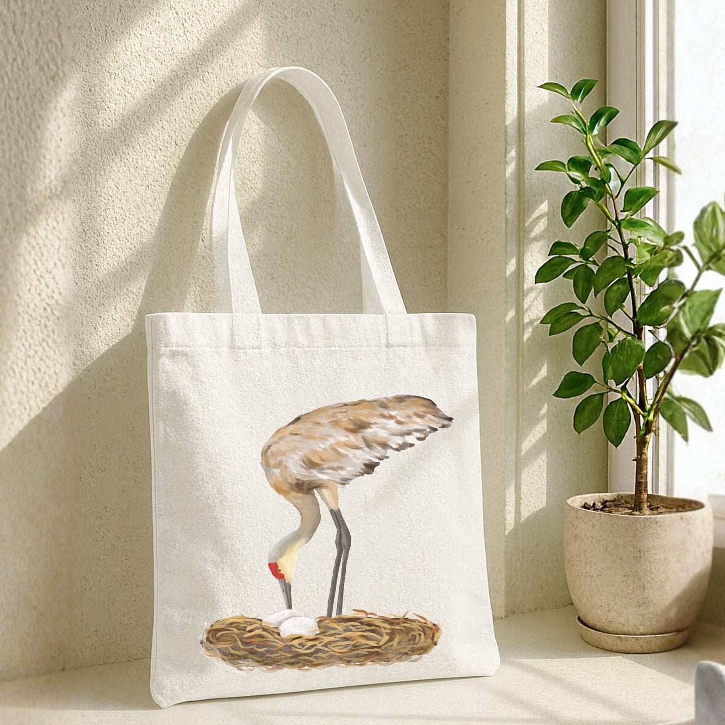 Sandhill Crane Canvas Tote Bag - MerikaArt