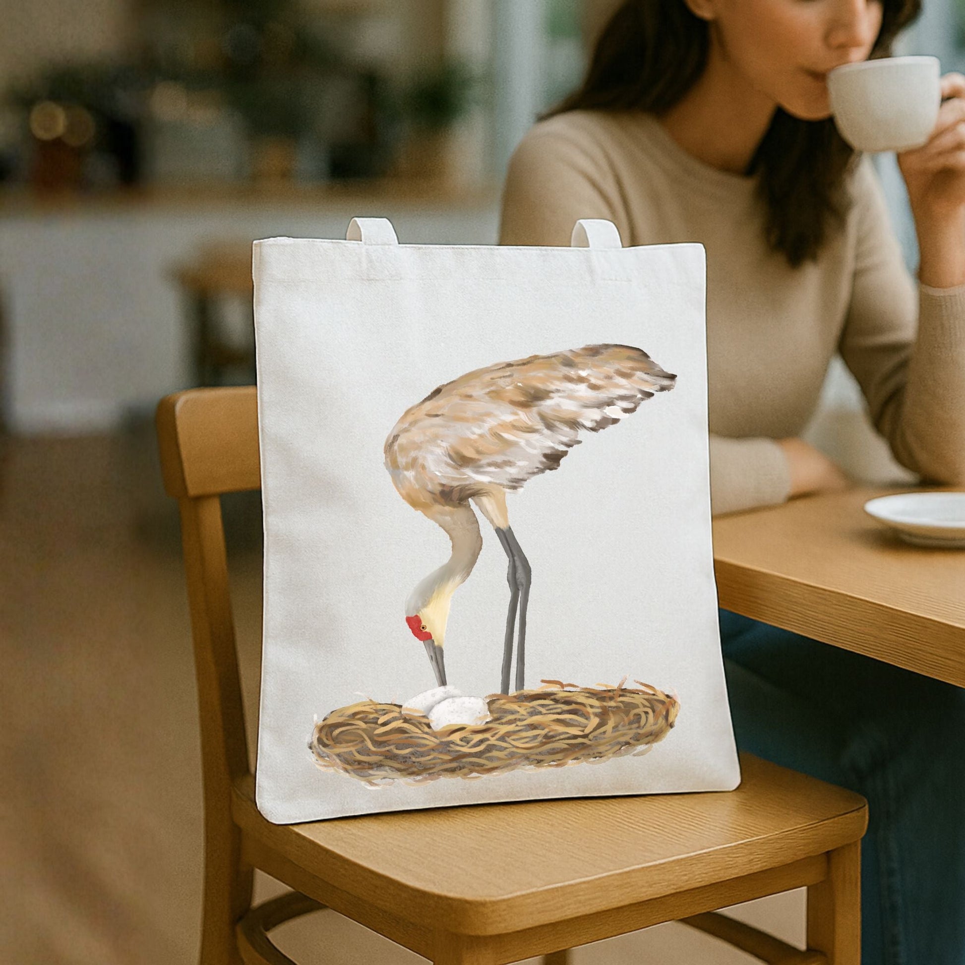 Sandhill Crane Canvas Tote Bag - MerikaArt