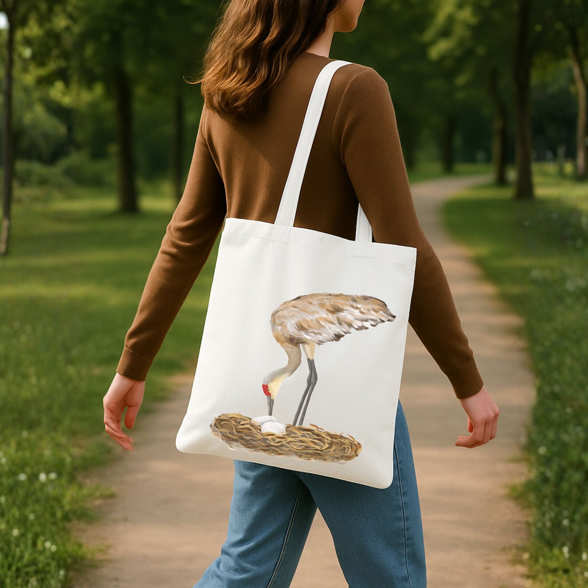 Sandhill Crane Canvas Tote Bag - MerikaArt