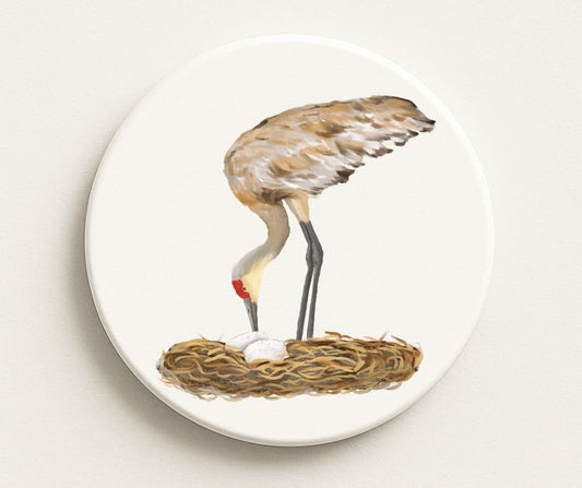 Sandhill Crane Ceramic Coaster - MerikaArt