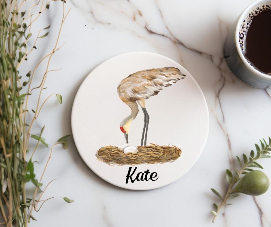 Sandhill Crane Ceramic Coaster - MerikaArt
