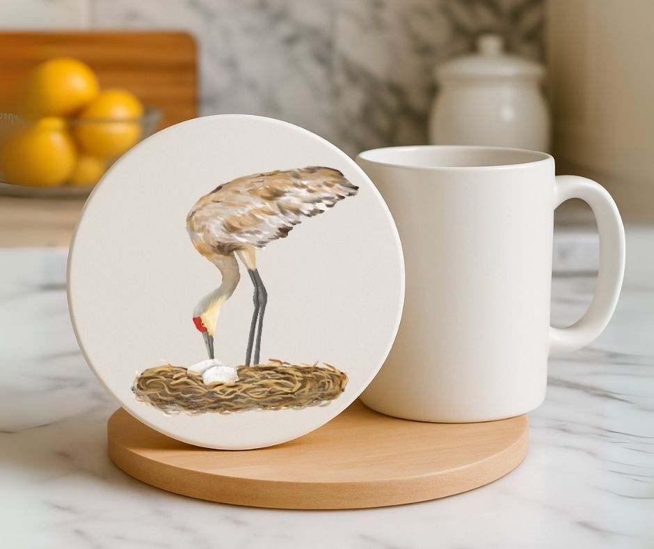 Sandhill Crane Ceramic Coaster - MerikaArt