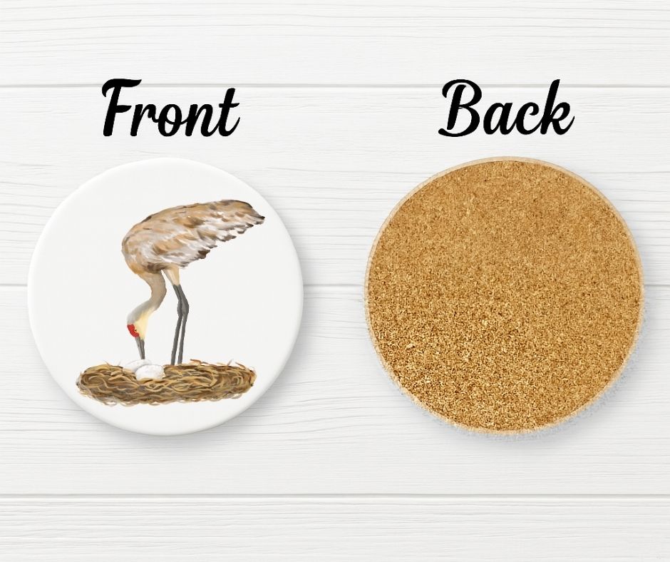 Sandhill Crane Ceramic Coaster - MerikaArt